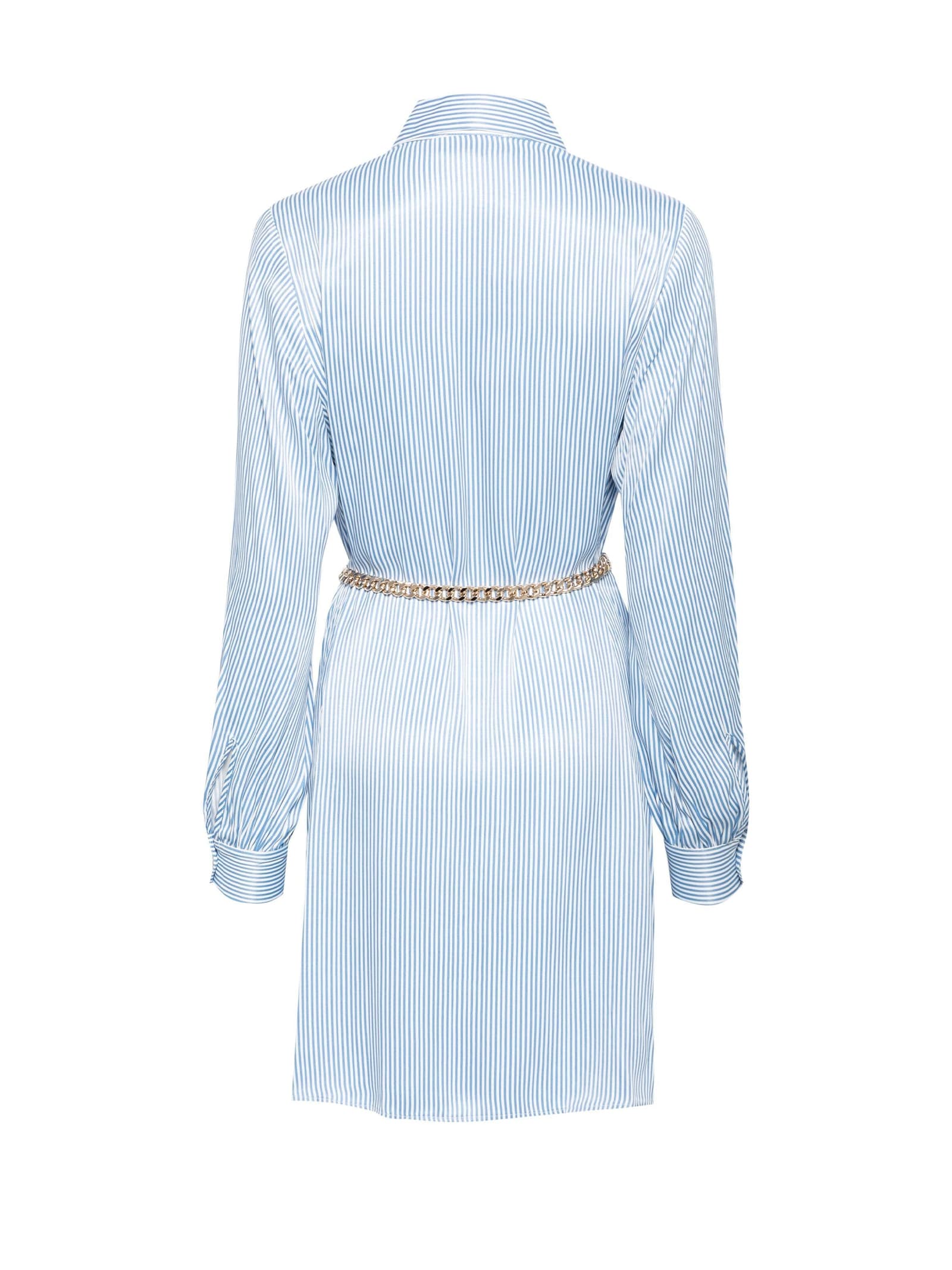 Shop Michael Kors Light Blue Shirt Dress With Logo Belt In Blueberry