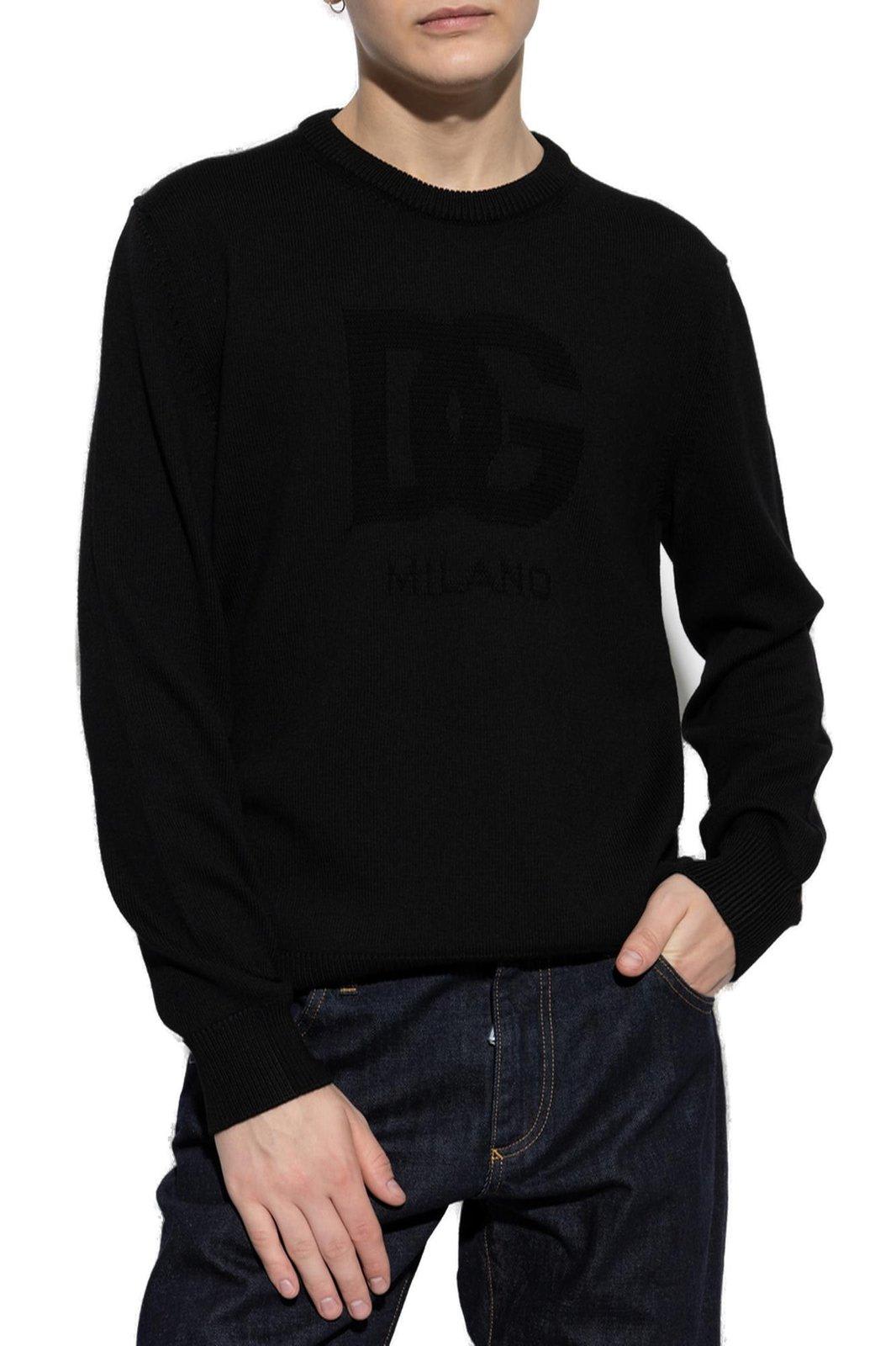 Shop Dolce & Gabbana Dg Logo Detailed Crewneck Jumper In Black