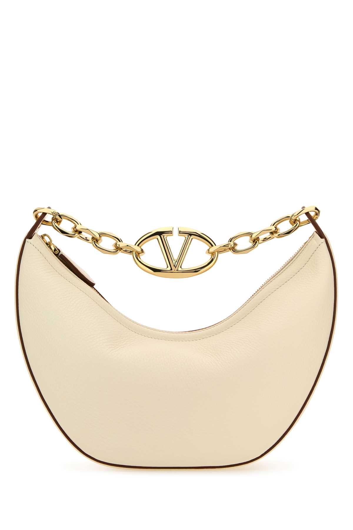 Shop Valentino Ivory Leather Small Hobo Vlogo Moon Handbag