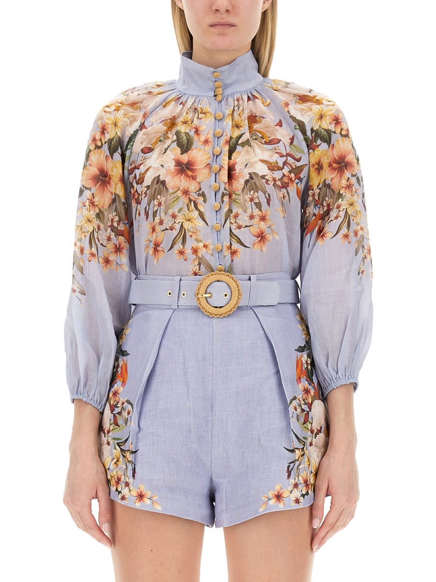 Shop Zimmermann Blouse With Floral Pattern In Blue