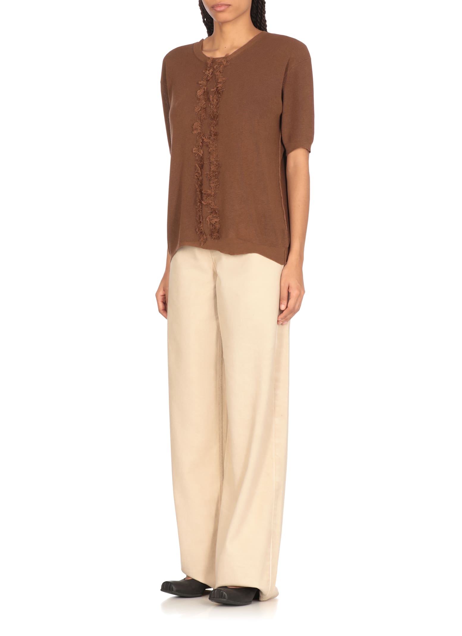 Uma Wang Ribbed Crewneck Knitwear Fringes