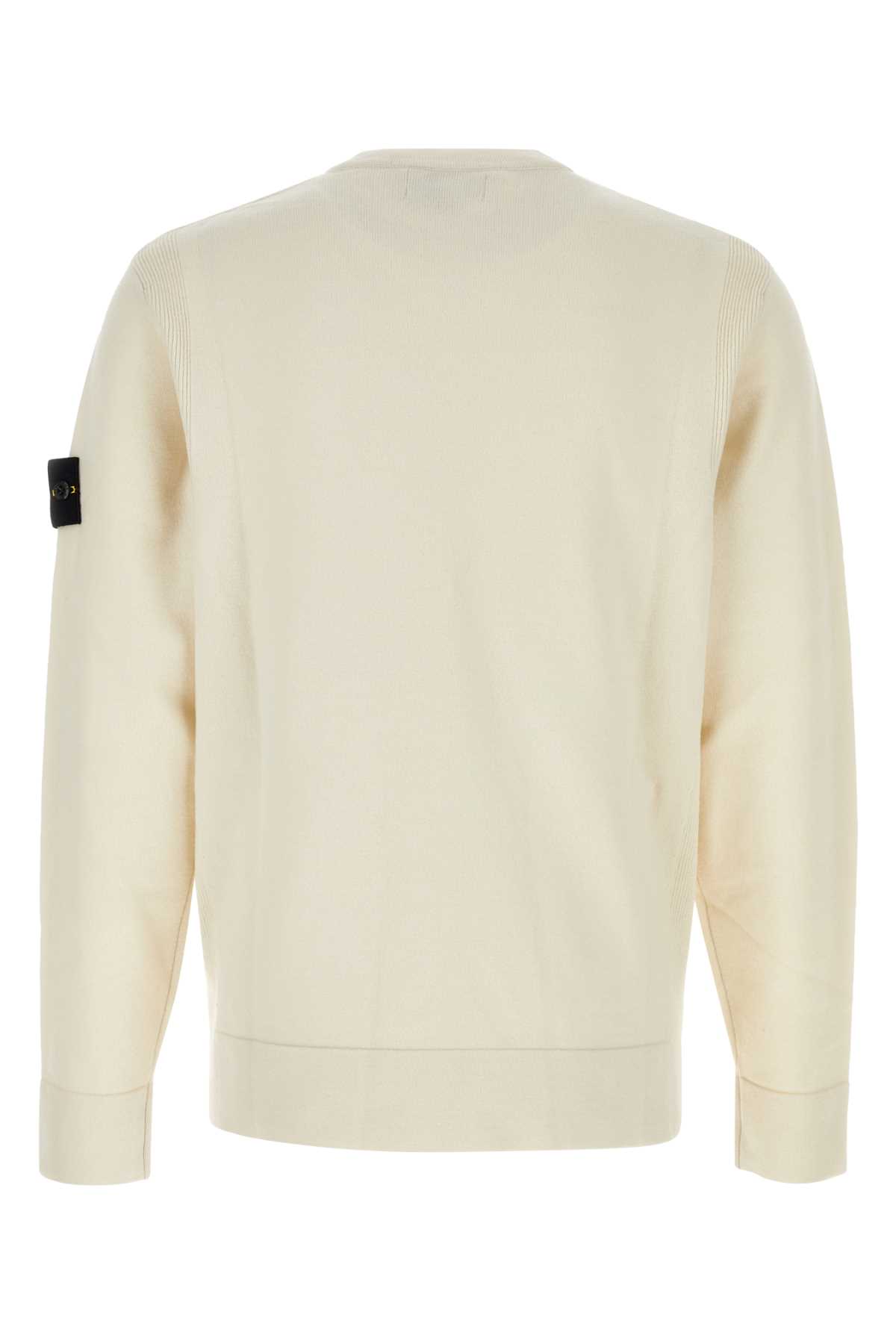 Shop Stone Island Ivory Wool Blend Sweater In Plaster