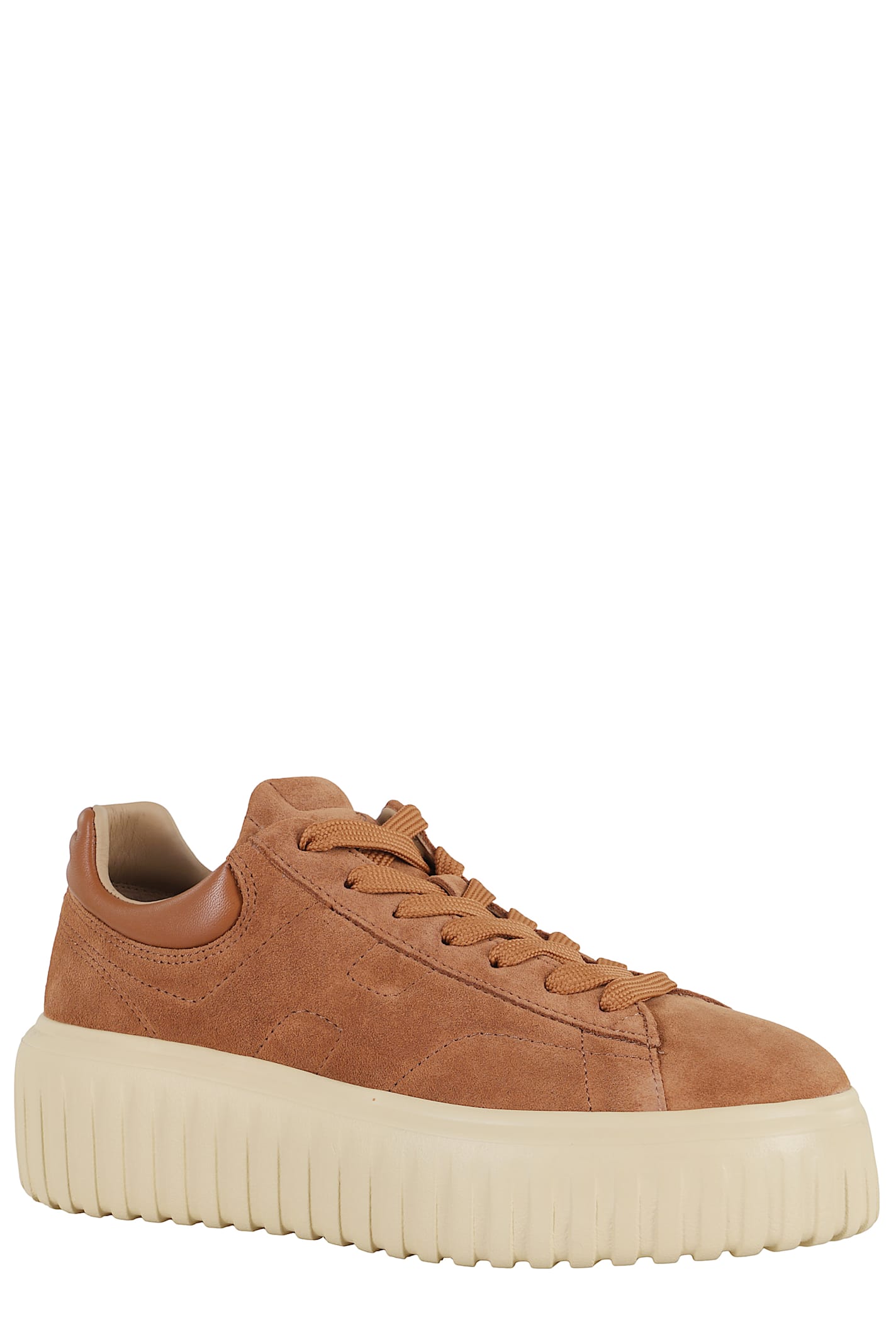 Hogan Brown Suede Sneakers With Smooth Leather Heel In Animal Print