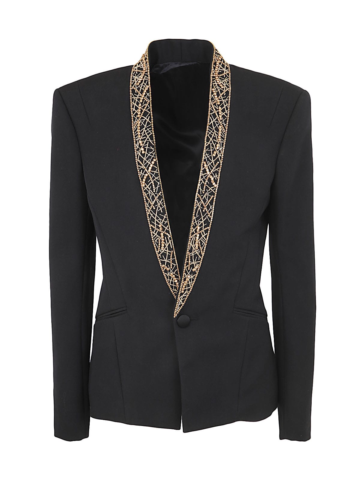 Balmain Embroidered Collarless Single Botton Jacket In Ead Noir Or