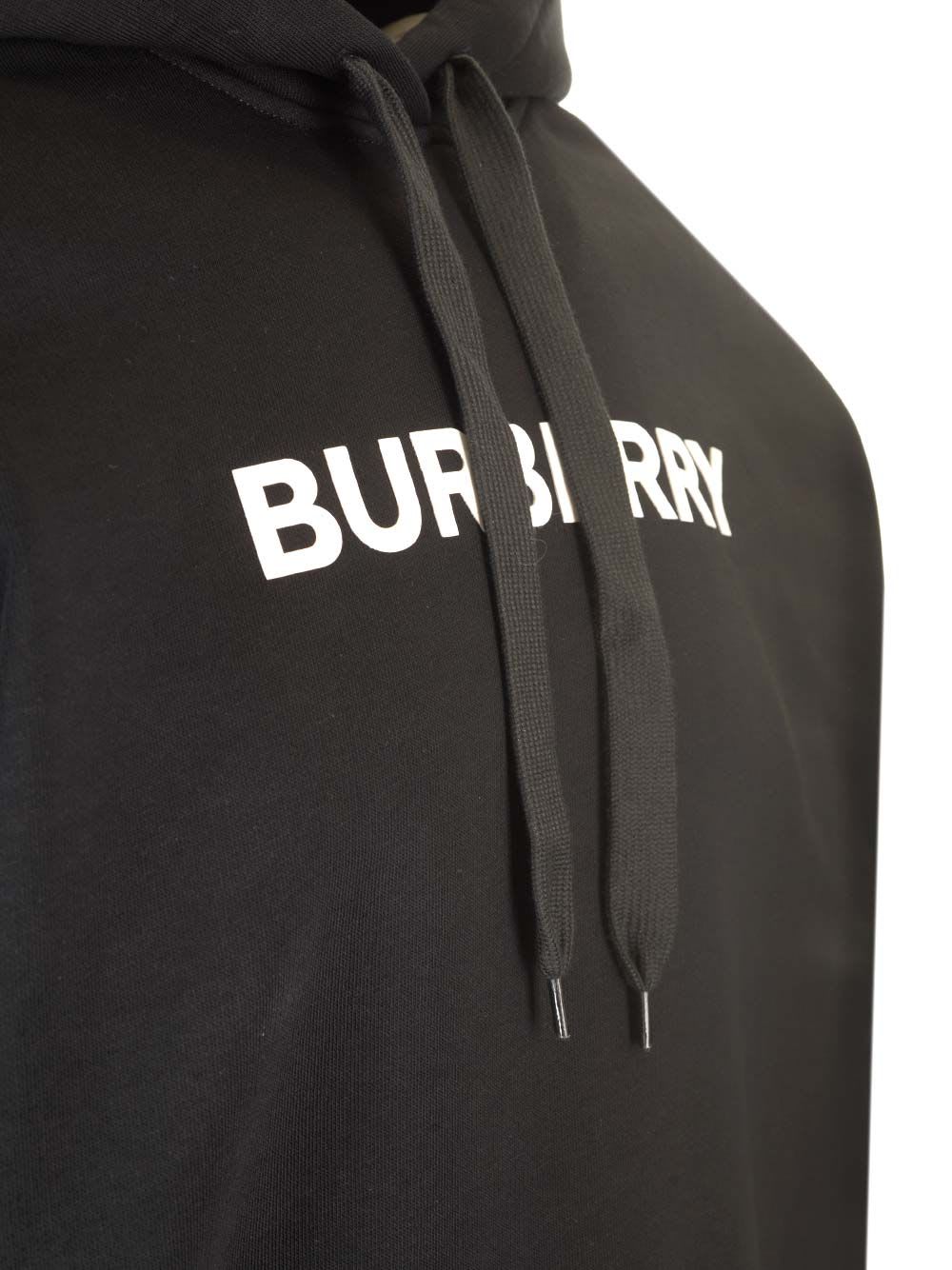 Shop Burberry Cotton Hoodie With Logo In Black