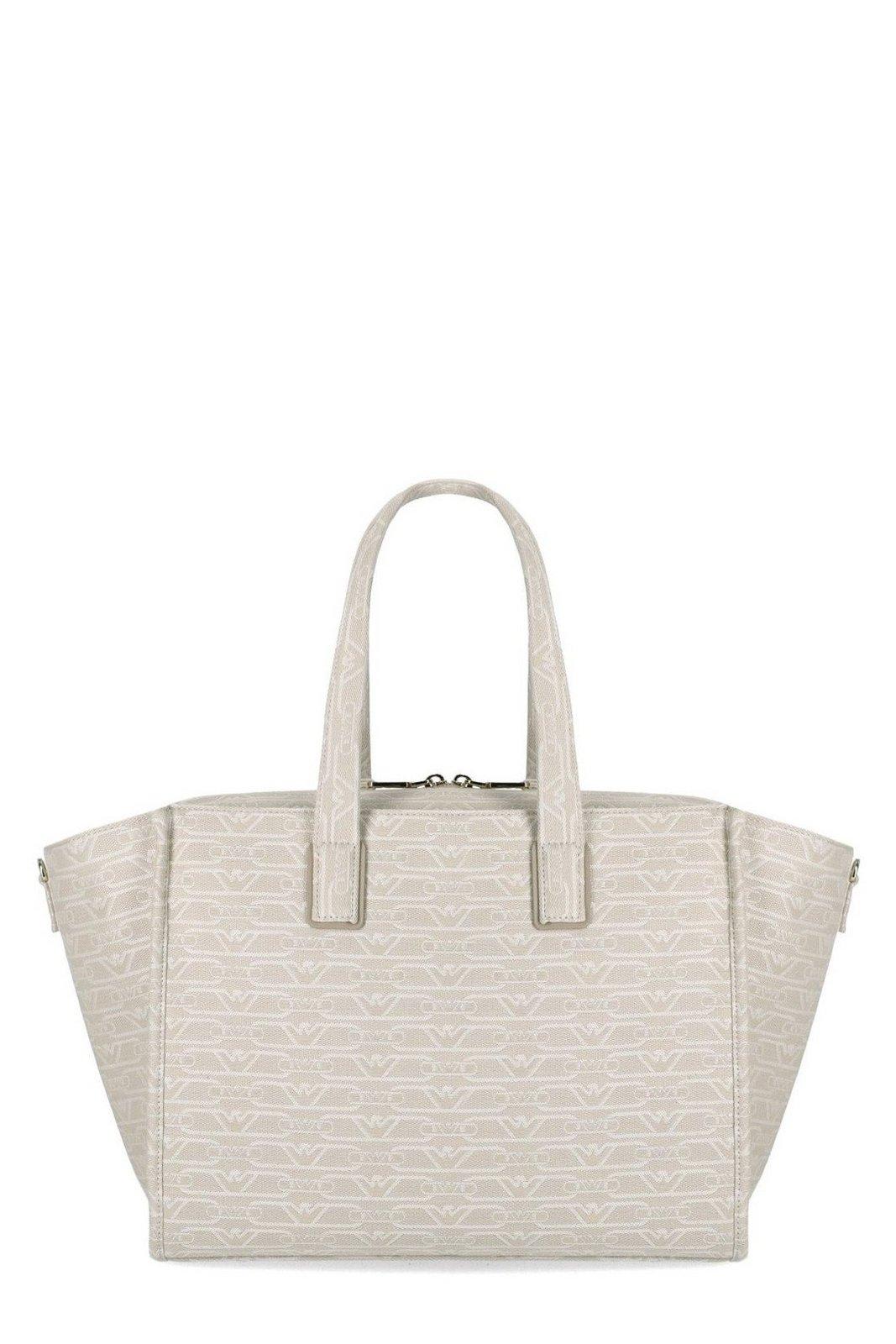 Emporio Armani All-over Monogram Medium Shopper Bag In Brown