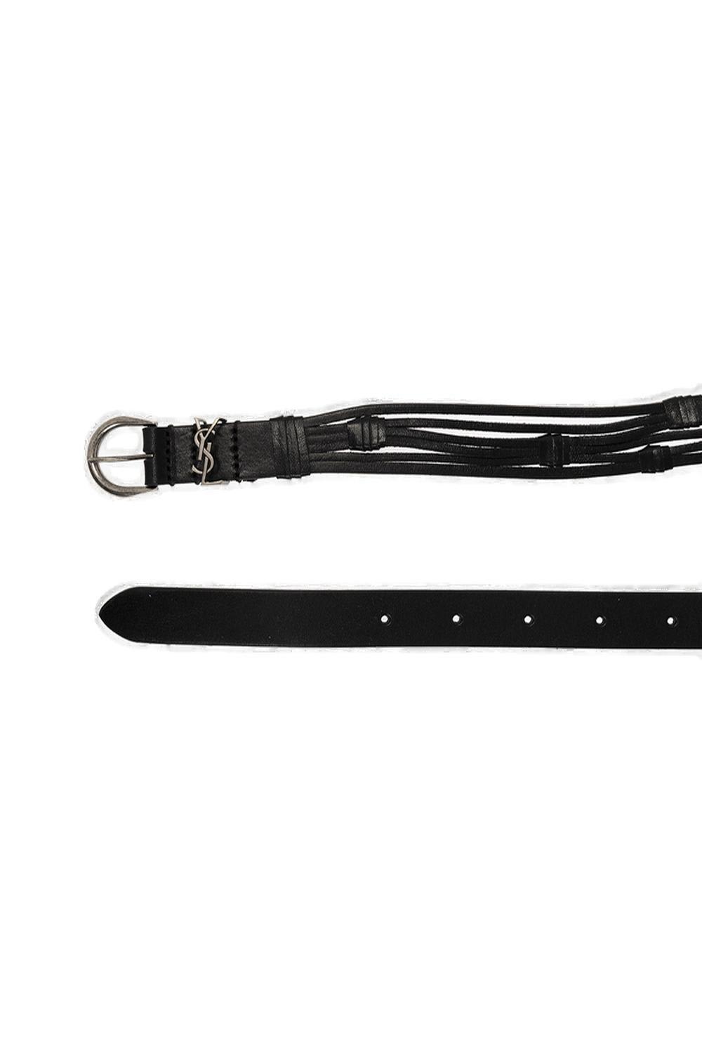 Saint Laurent Croissant De Lune Buckled Thin Belt In Black