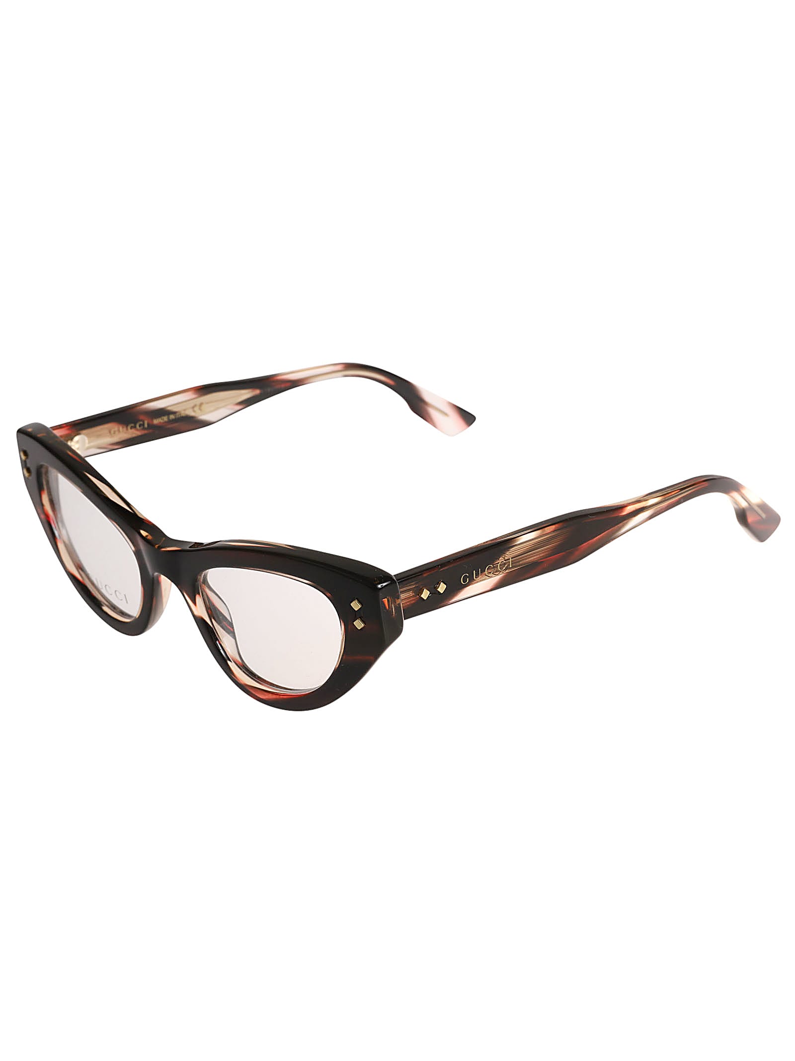 Shop Gucci Cat-eye Logo Sided Glasses In 002 Havana Havana Transpa