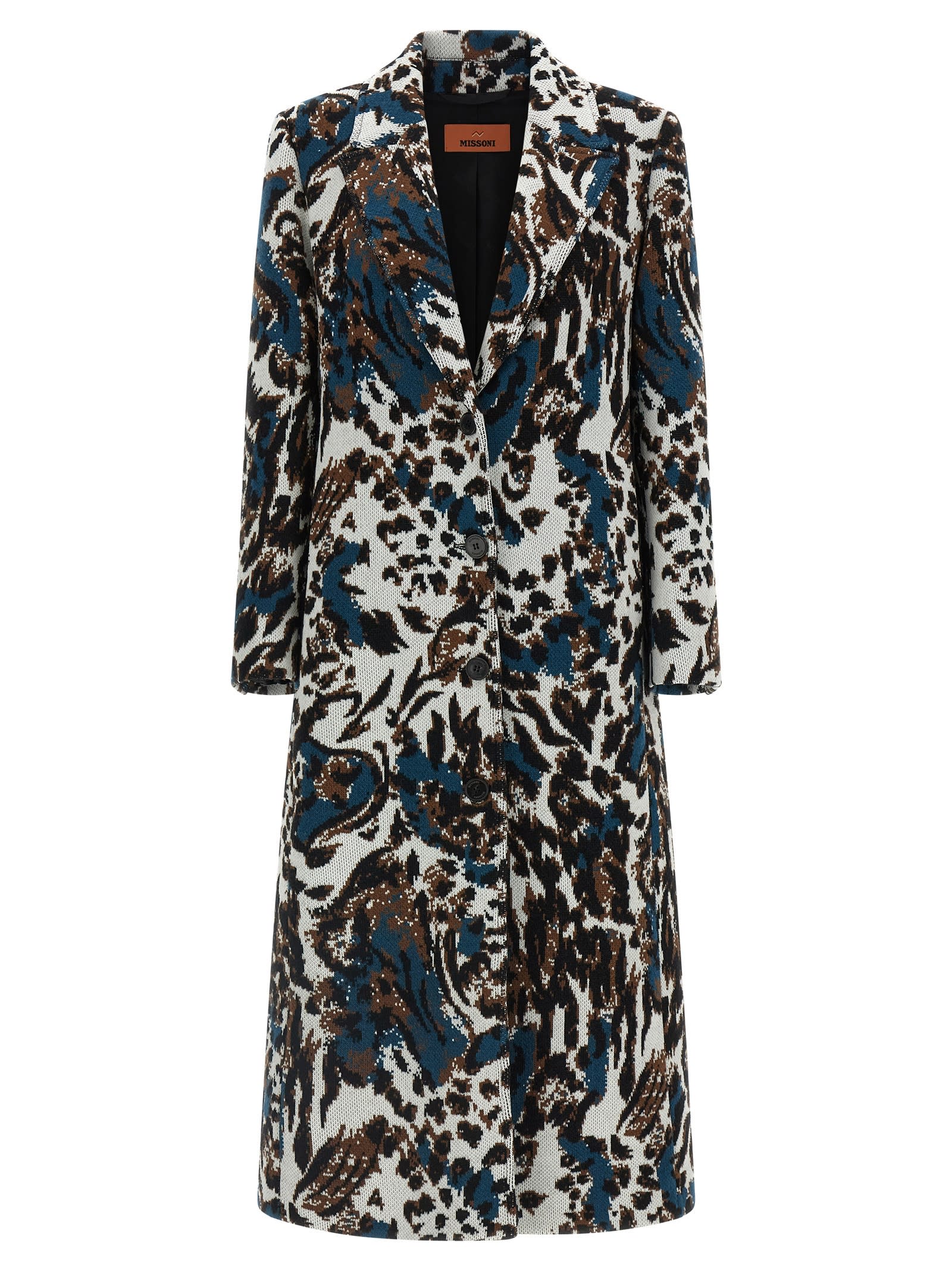 Missoni Long Animal Print Coat Featuring Pockets In Green