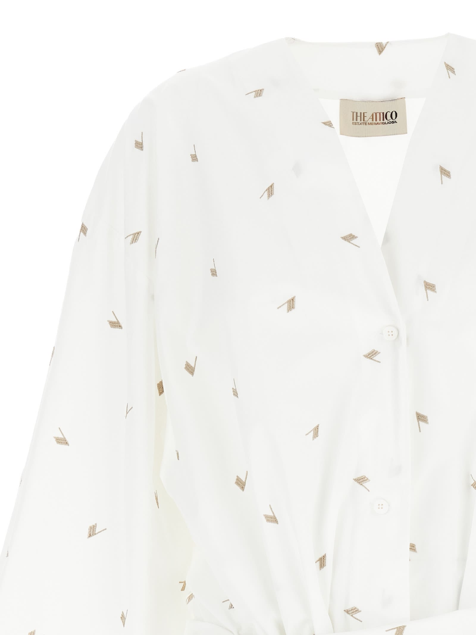 Attico Wrap Detail V-neckline Long Sleeves Dress In White