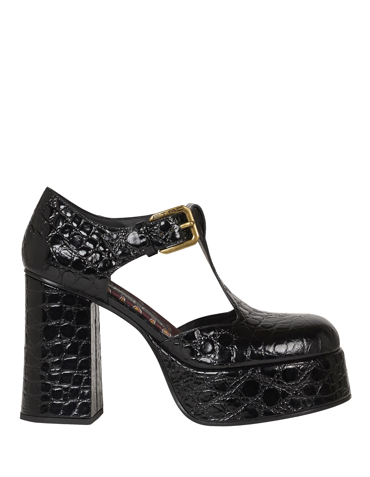 Shop Etro Black Printed Leather Mary Jane Platform Sandals