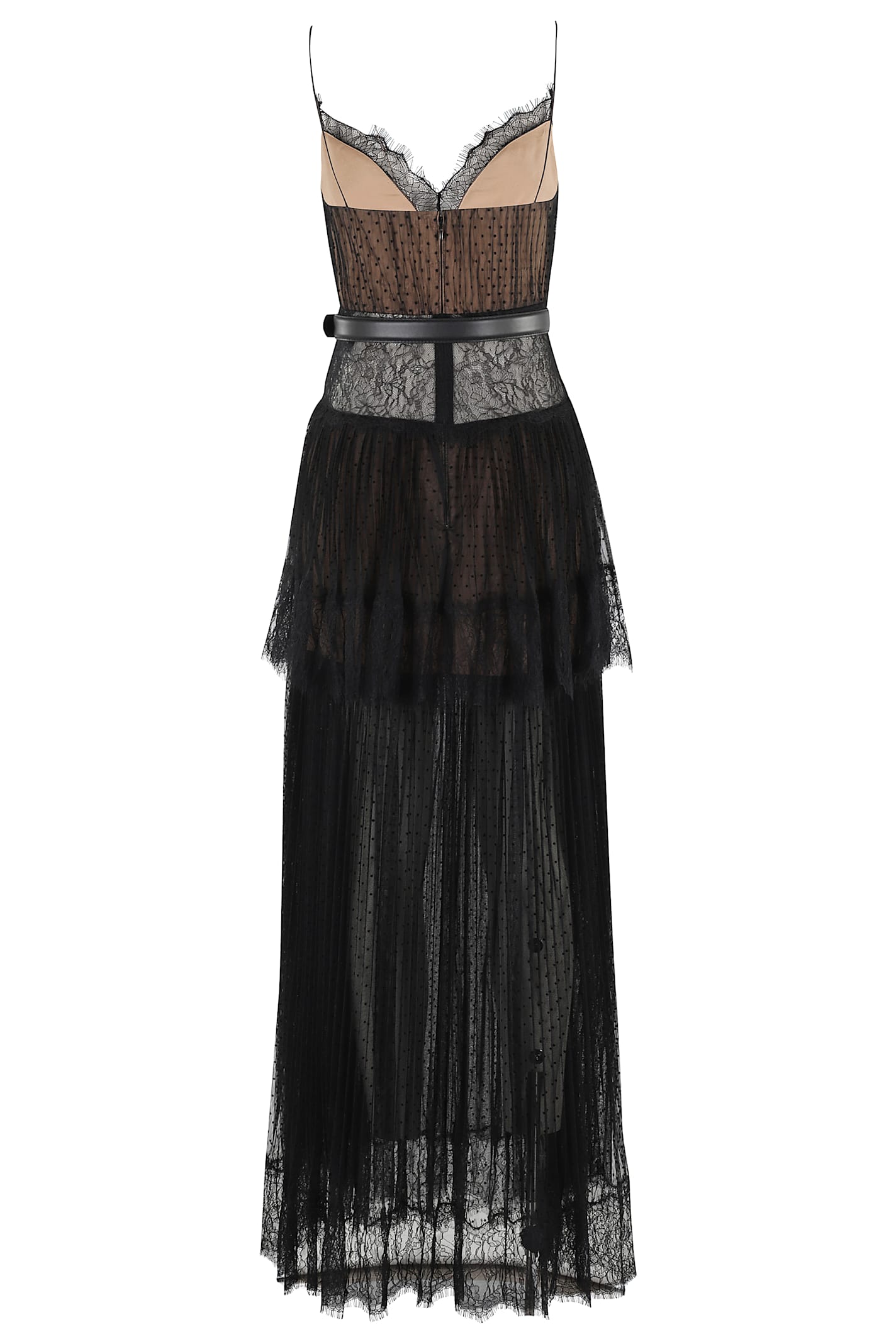 Self-portrait Sheer Tiered Lace-trimmed Maxi Dress In Black