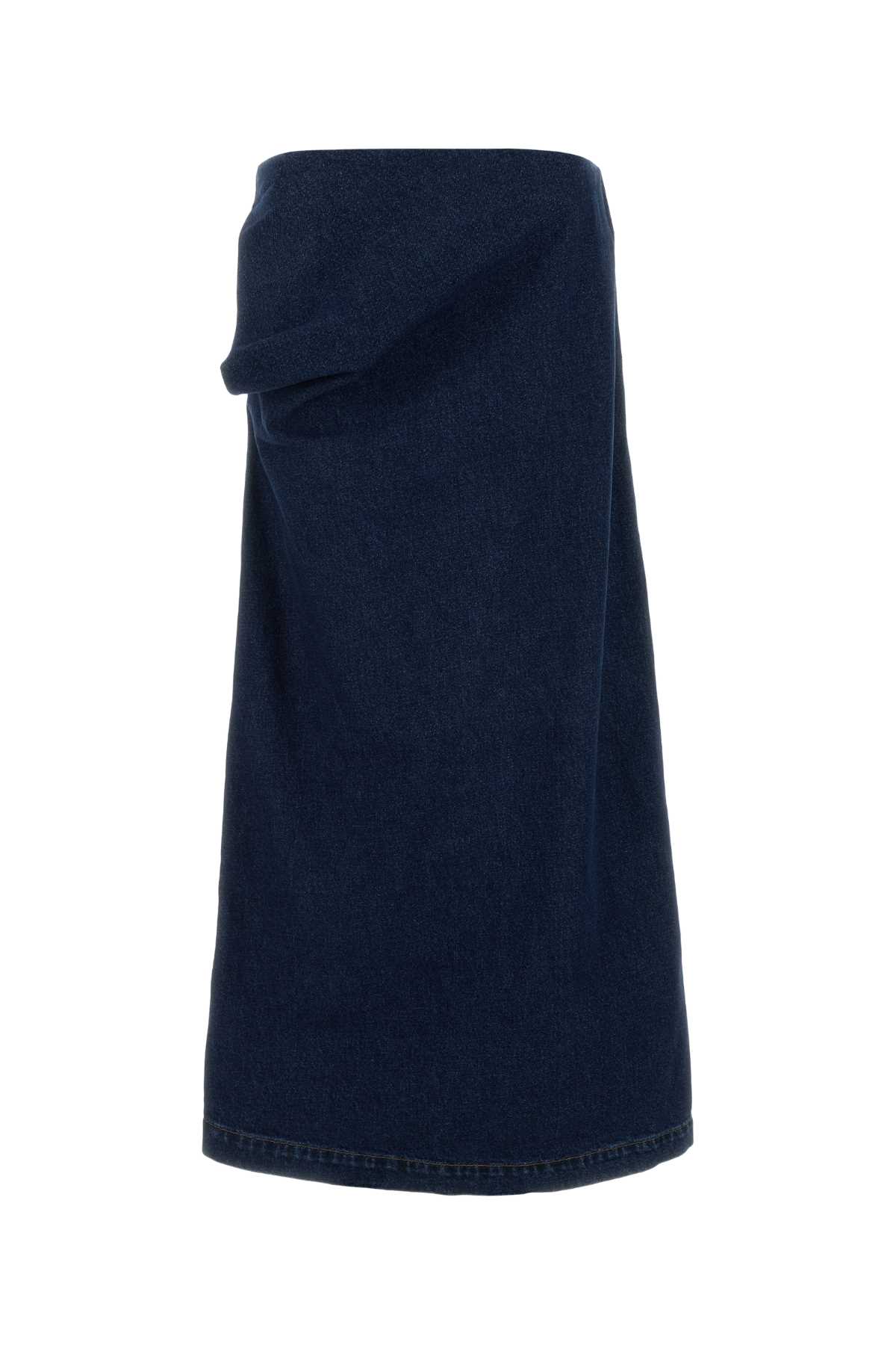 Magda Butrym Denim Draped Midi Skirt In Navy Blue In Blue