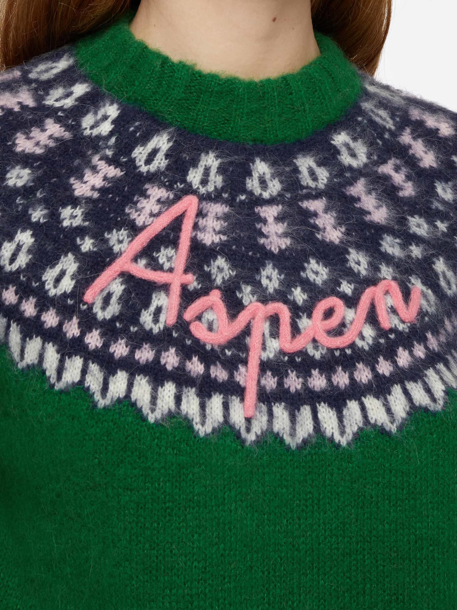 Mc2 Saint Barth Green Sweater Queen Nordic Soft With Fair Isle Jacquard And Aspen Embroidery In Green