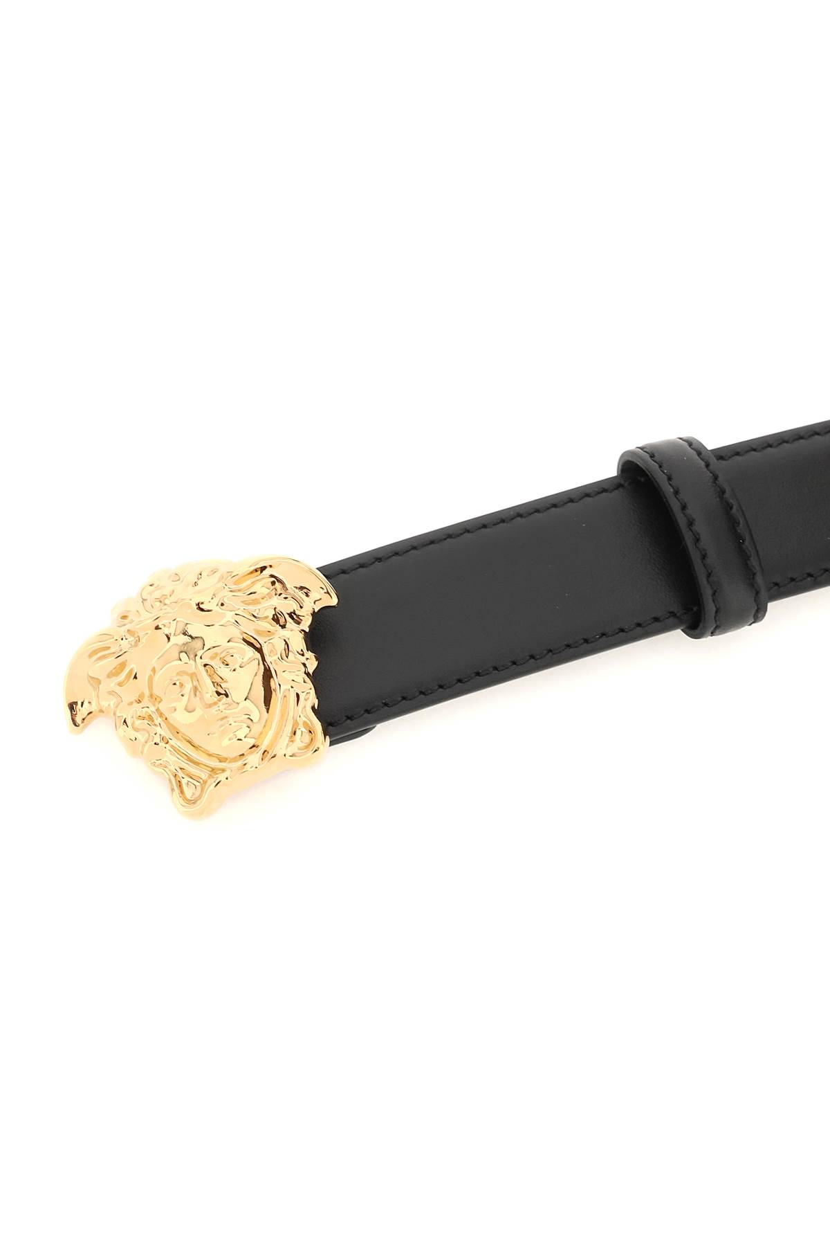 Shop Versace Medusa Buckle Leather Belt In Black (black)