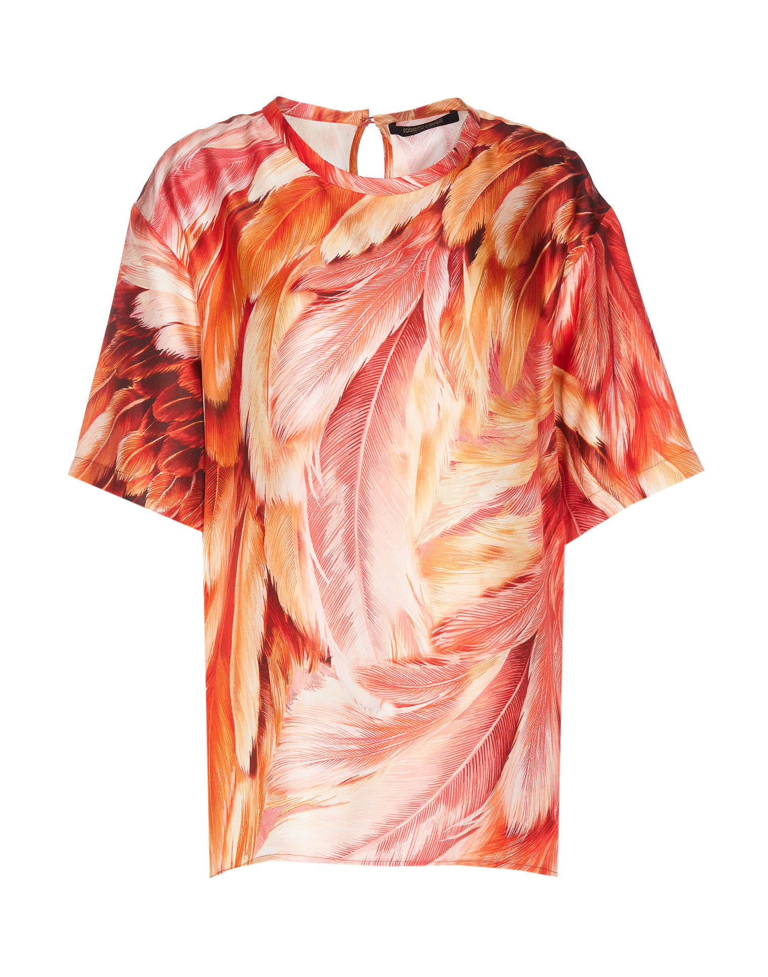 Shop Roberto Cavalli Plumage Print T-shirt In Orange