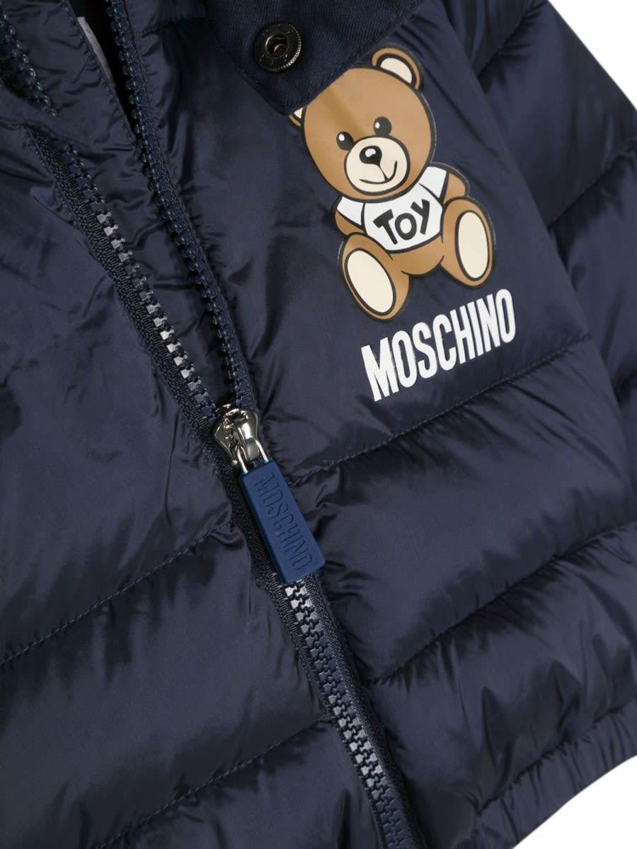 Shop Moschino Hooded Down Jacket In Blue