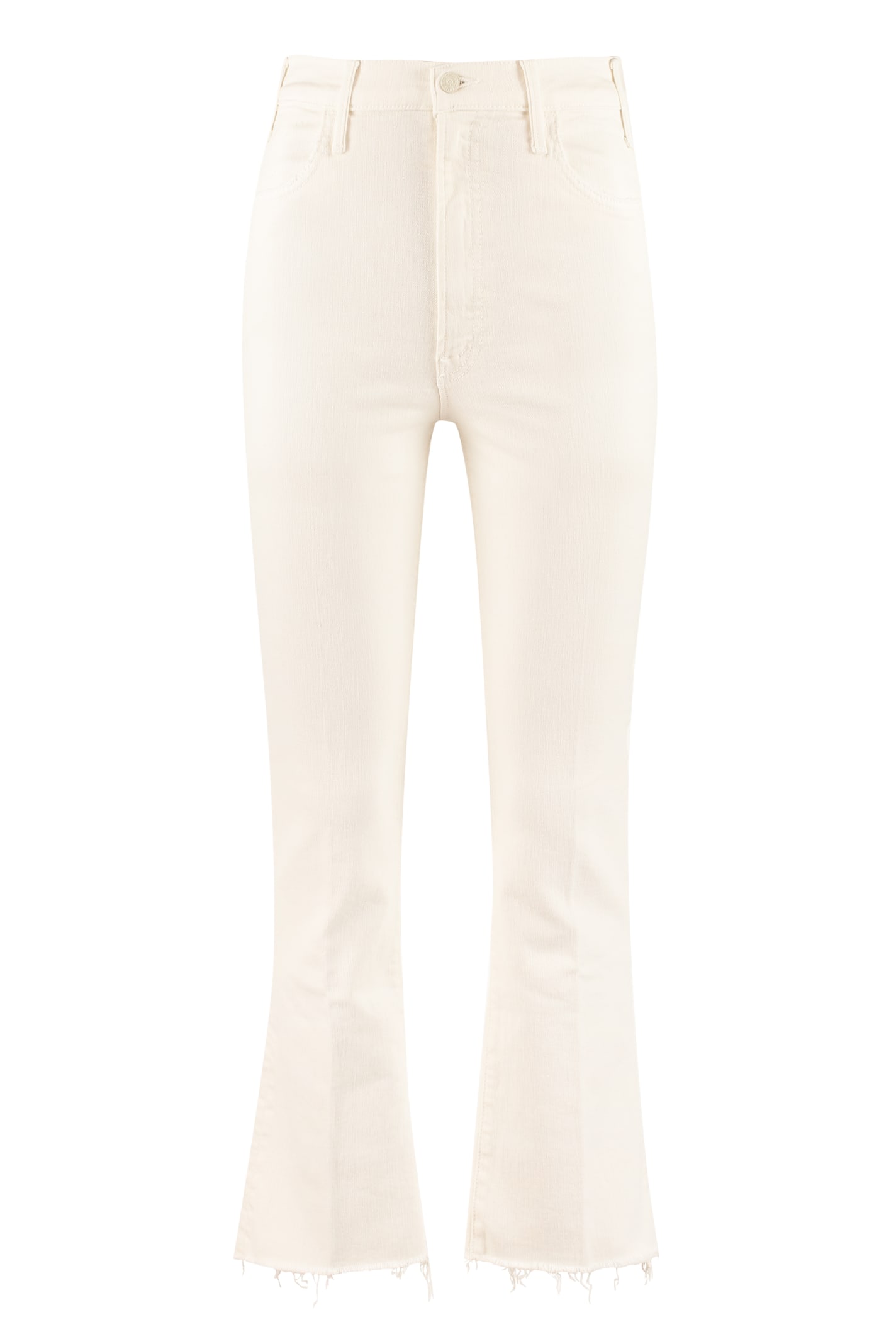 Mother The Hustler High Waist Fray Hem Ankle Bootcut Jeans In White