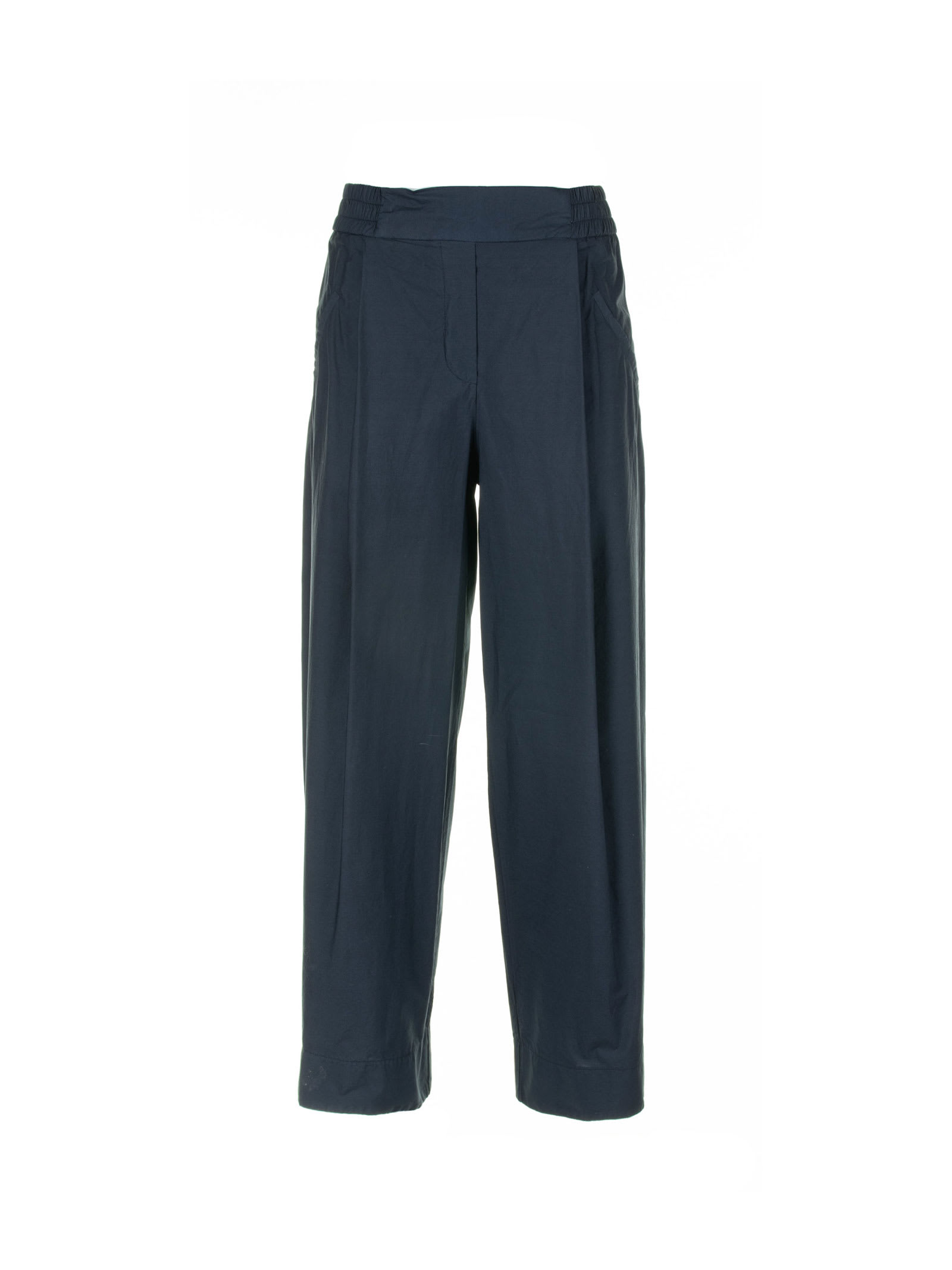 Shop Via Masini 80 Navy Blue Poplin Trousers In Blu Navy
