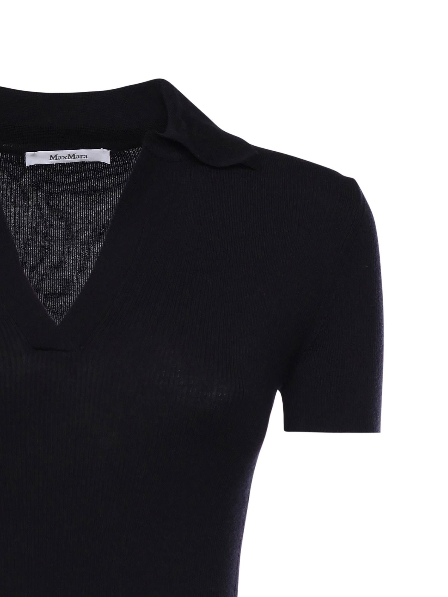 Max Mara Albero Dark Blue Virgin Wool Polo Shirt In Black