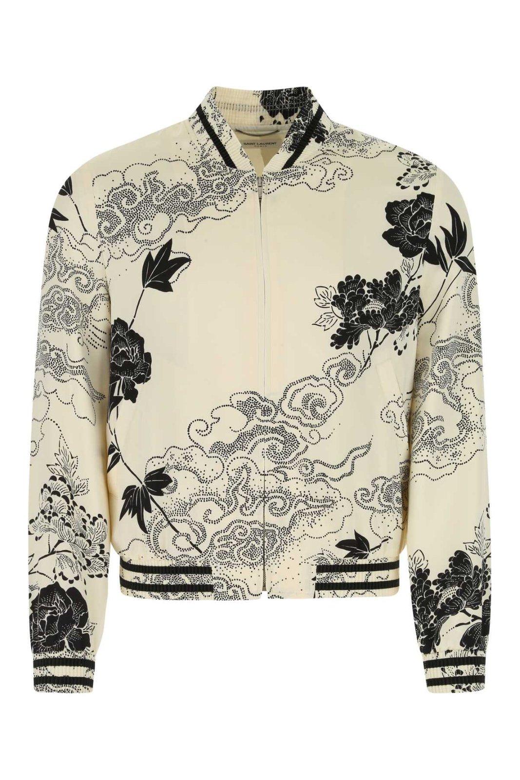 Saint Laurent Floral Printed Long-sleeved Bomber Jacket