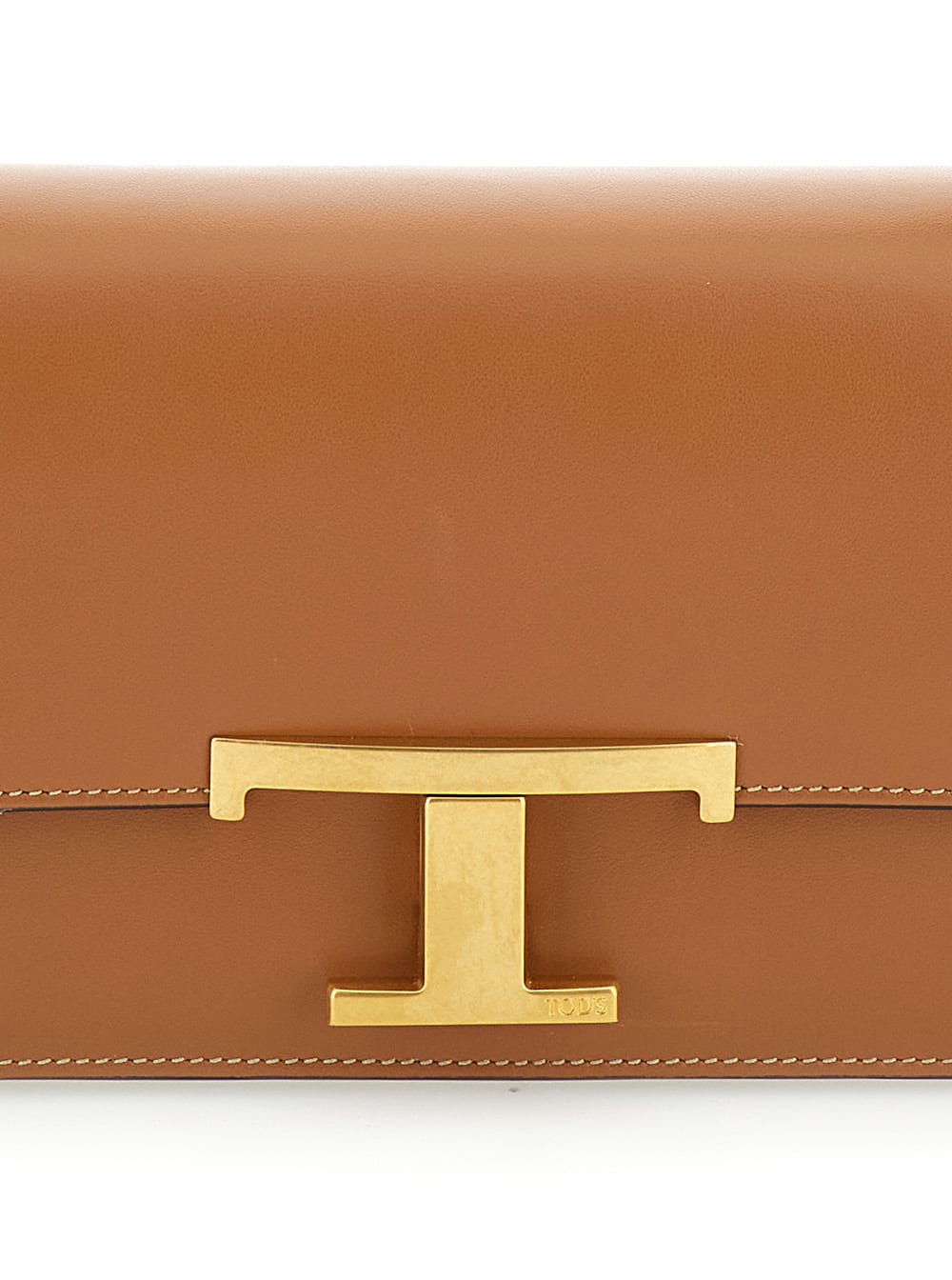 Shop Tod's T Timeless Brown Crossbody Bag With Logo Detail In Smooth Leather Woman