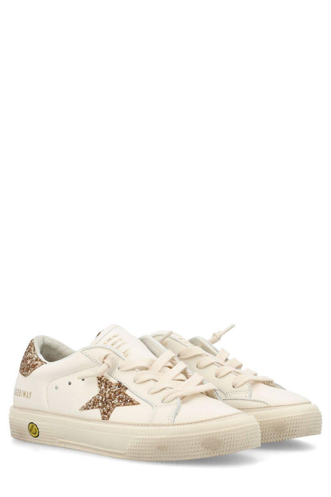 Shop Golden Goose May Star Distressed Low-top Sneakers In White/gold