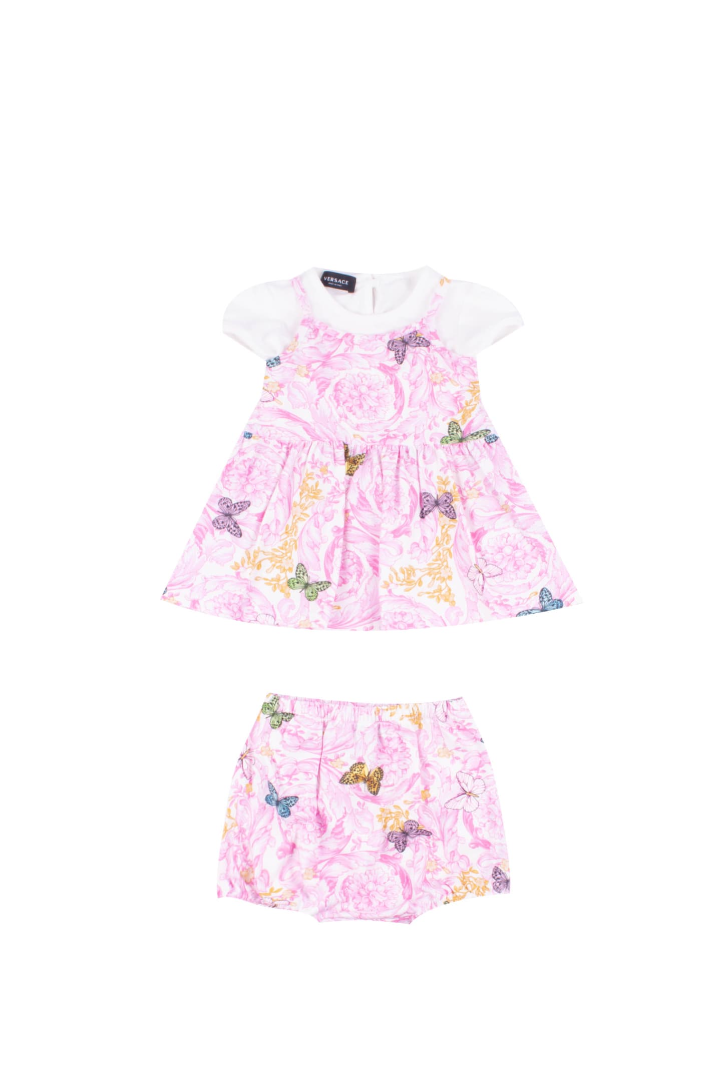 Versace Babies' Baroque Butterfly Dress Set In Rose