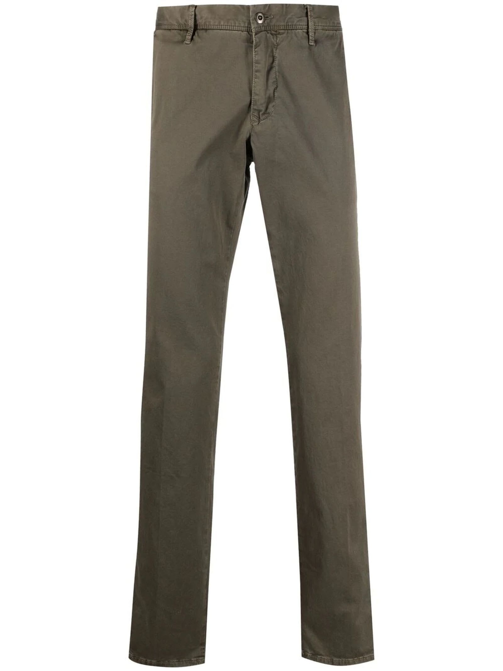 Incotex Olive Green Stretch Cotton Chino Trousers