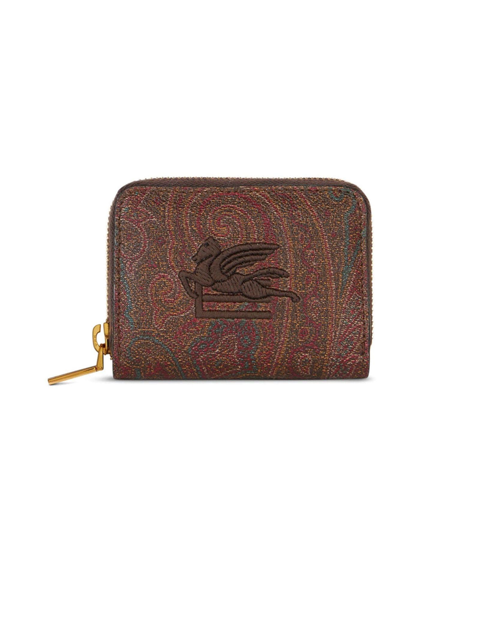 Shop Etro Coin Purse In Iconic Paisley Jacquard In Brown