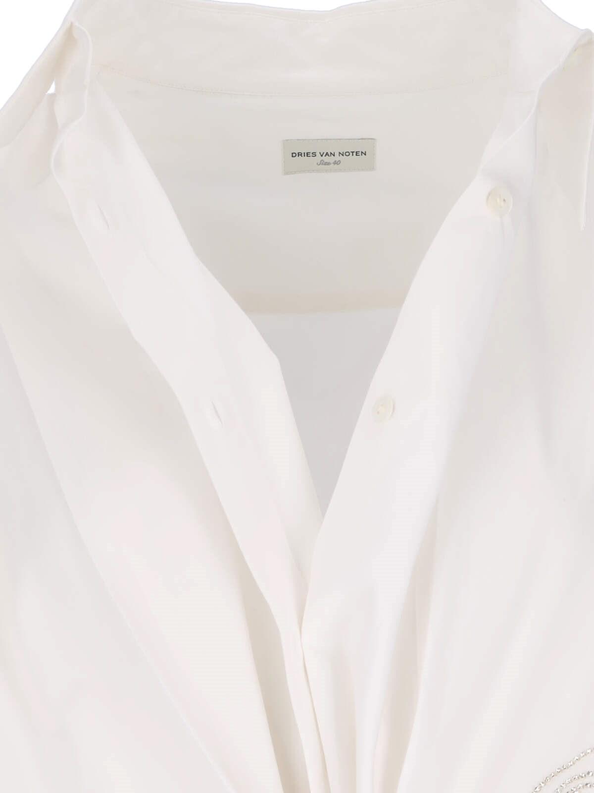 Shop Dries Van Noten Oversized Shirt With Rhinestones In White