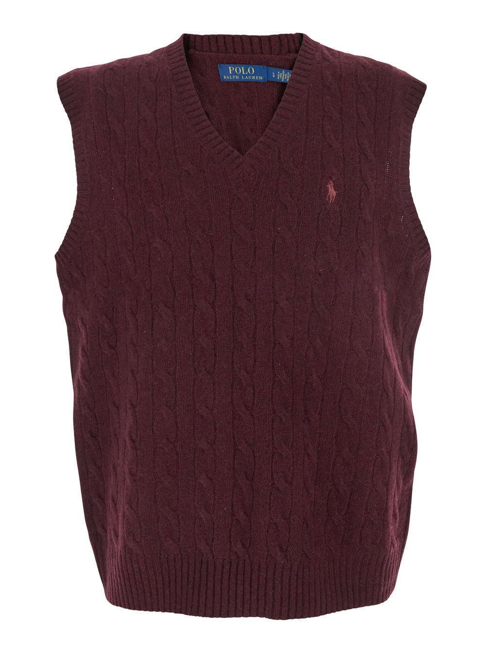 Polo Ralph Lauren Bordeaux Sleeveless Vest With V Neck And Pony Embroidery On The Front In Wool And Cashmere Man In Burgundy