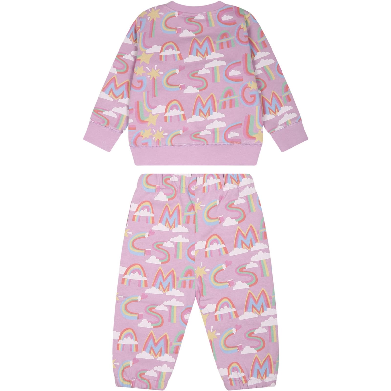 Shop Stella Mccartney Purple Suit For Baby Girl With Stars And Clouds In Violet