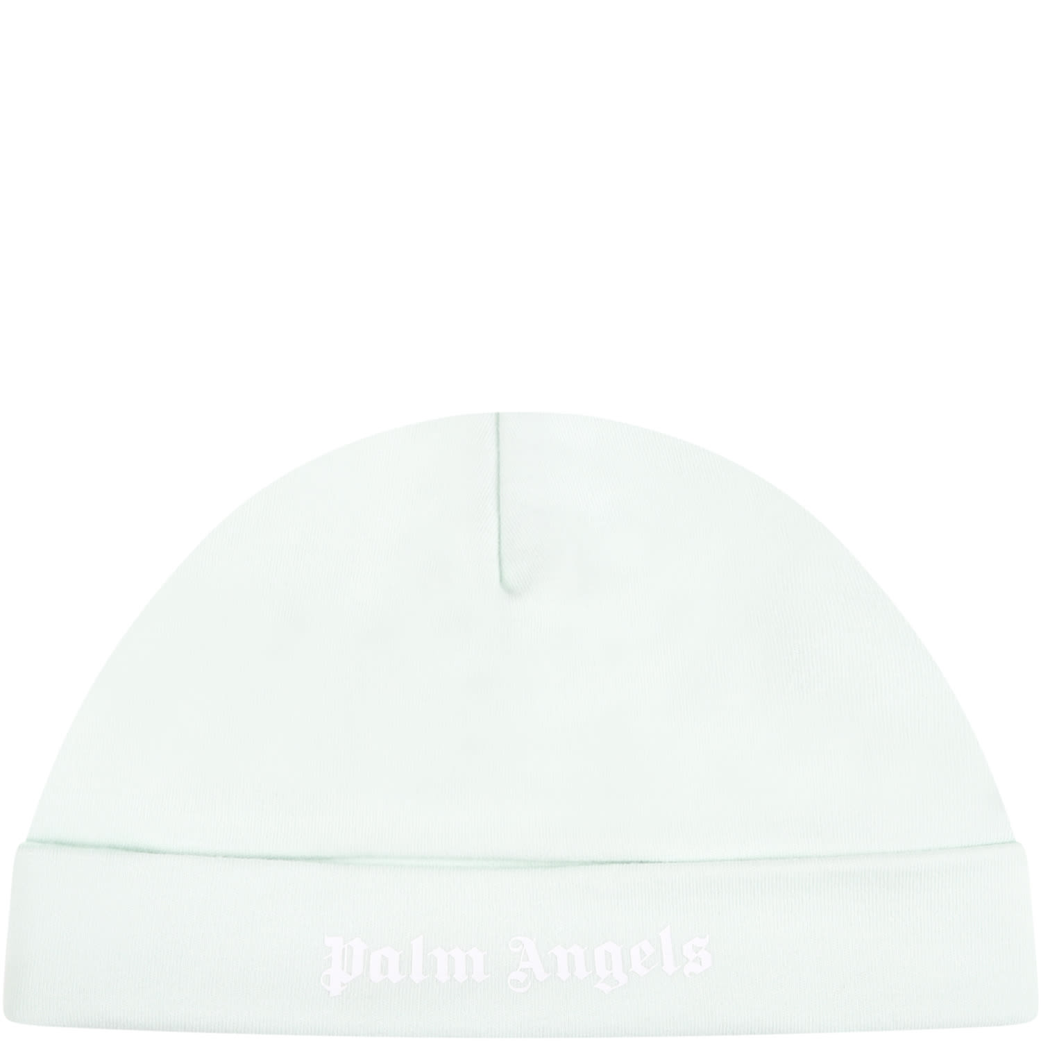 Palm Angels Aqua -green Hat For Babykids With White Logo