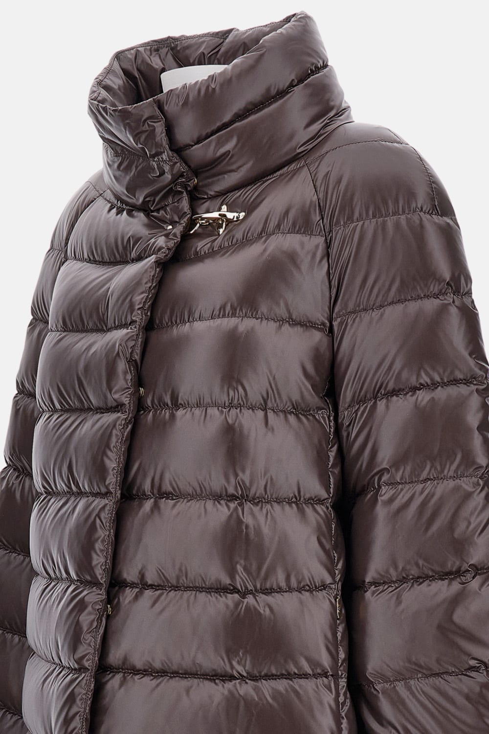 Fay Glossy Brown Puffer Jacket With High Collar In Brown