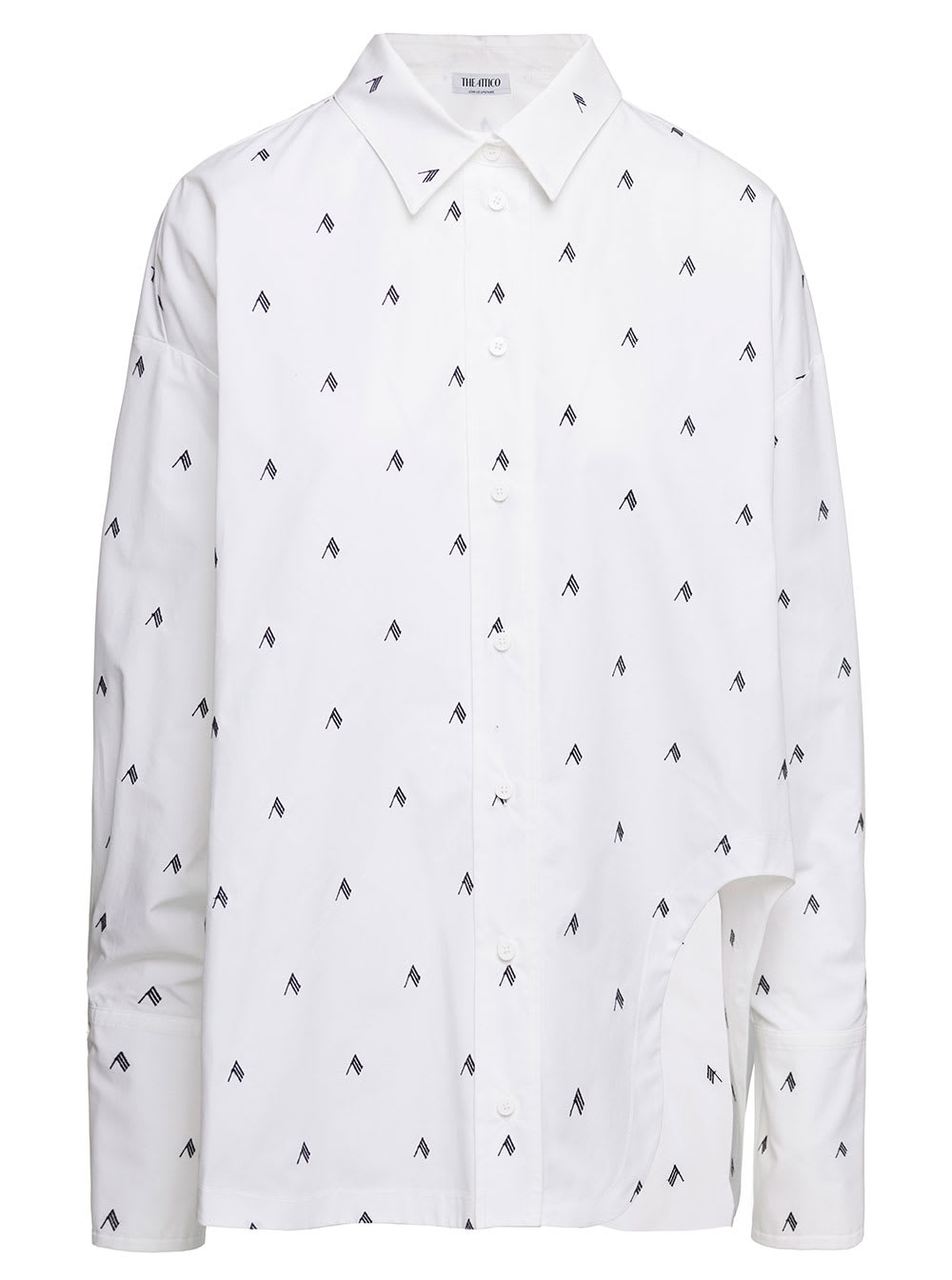 The Attico diana White Shirt With All-over Embroidered Logo And Asymmetric Hem Woman The Attico