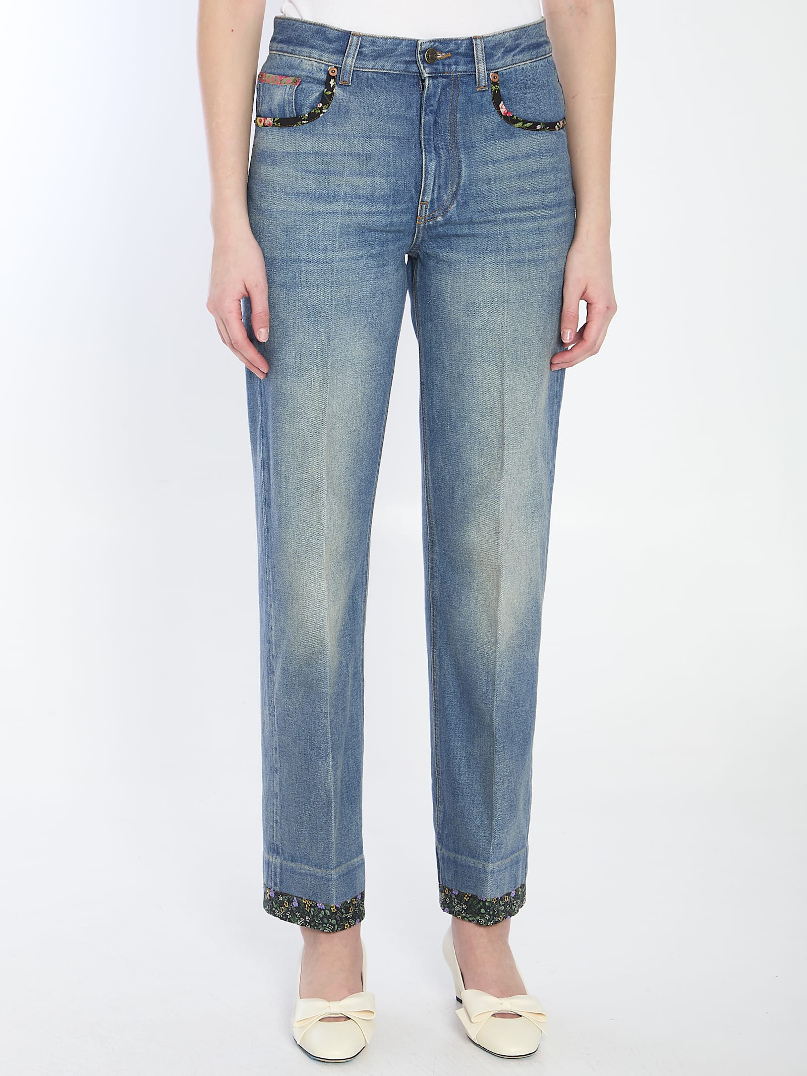 Shop Valentino Floral Print Jeans