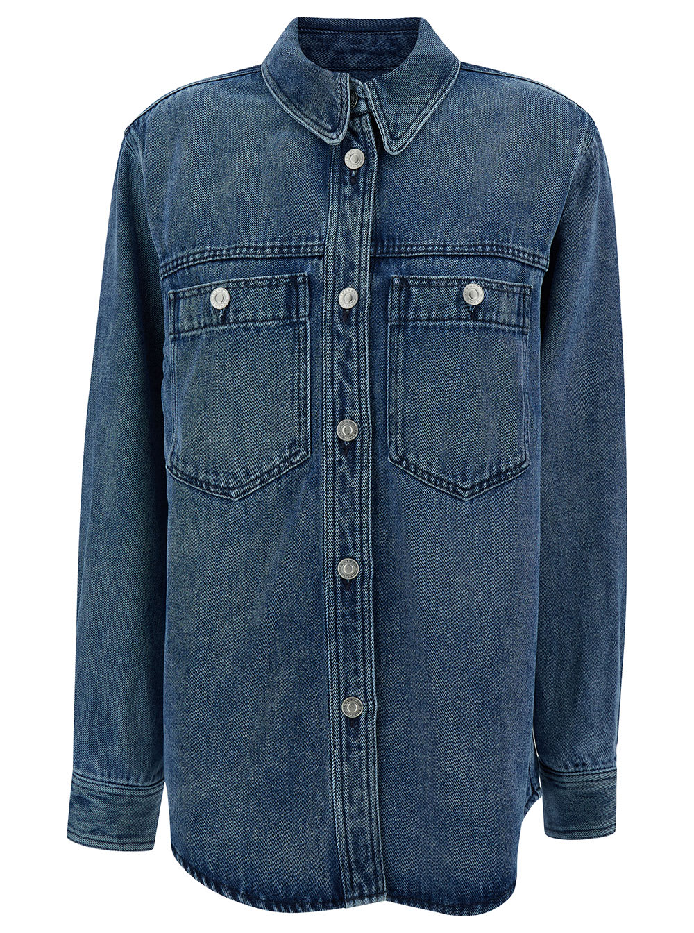 Shop Isabel Marant Blue Shirt With Patch Pockets And Buttons In Denim Woman