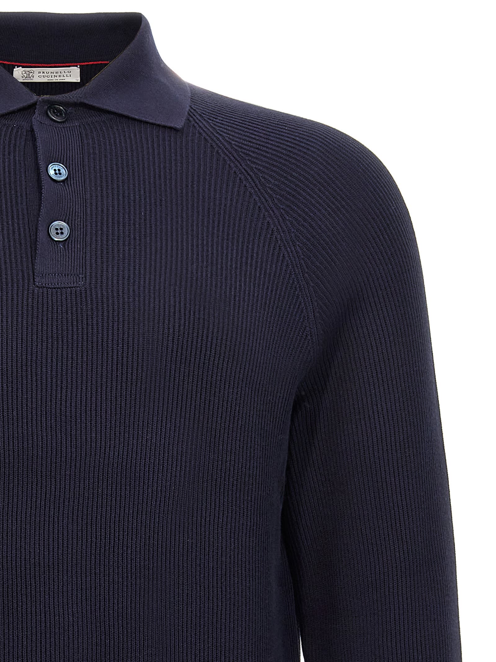 Shop Brunello Cucinelli Ribbed Polo Shirt In Blue