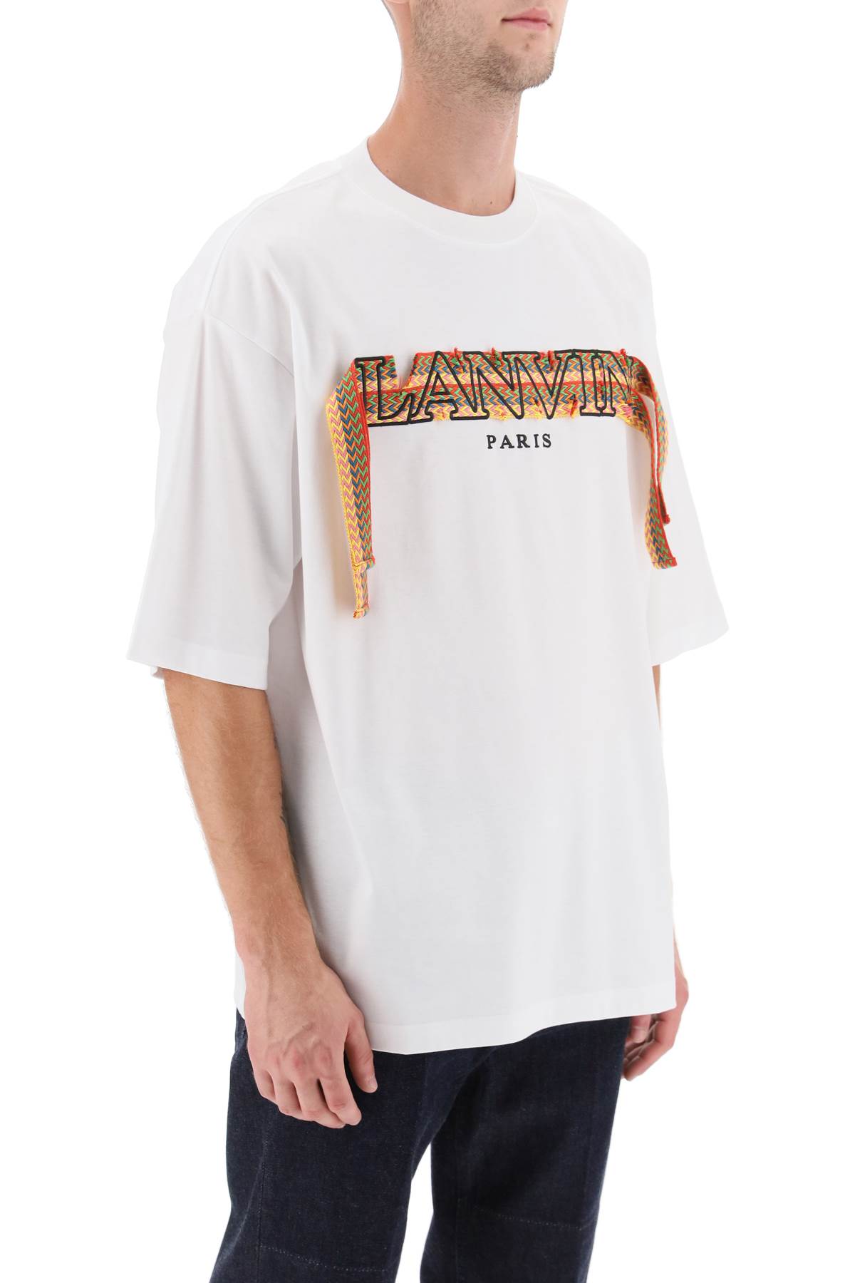 Shop Lanvin Crew-neck T-shirt With Curb Logo Embroidery In Bianco