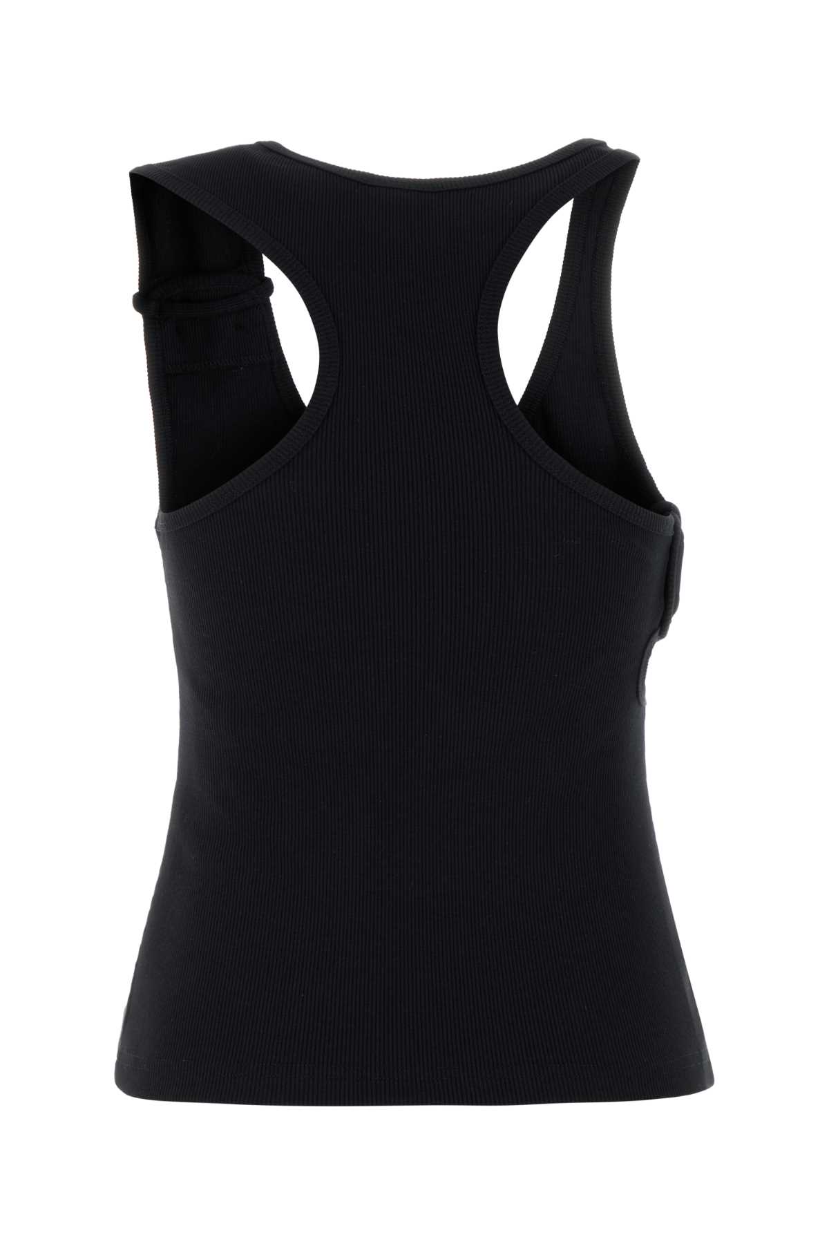 Courrèges Ribbed Scoop Neck Sleeveless Button Top In Black