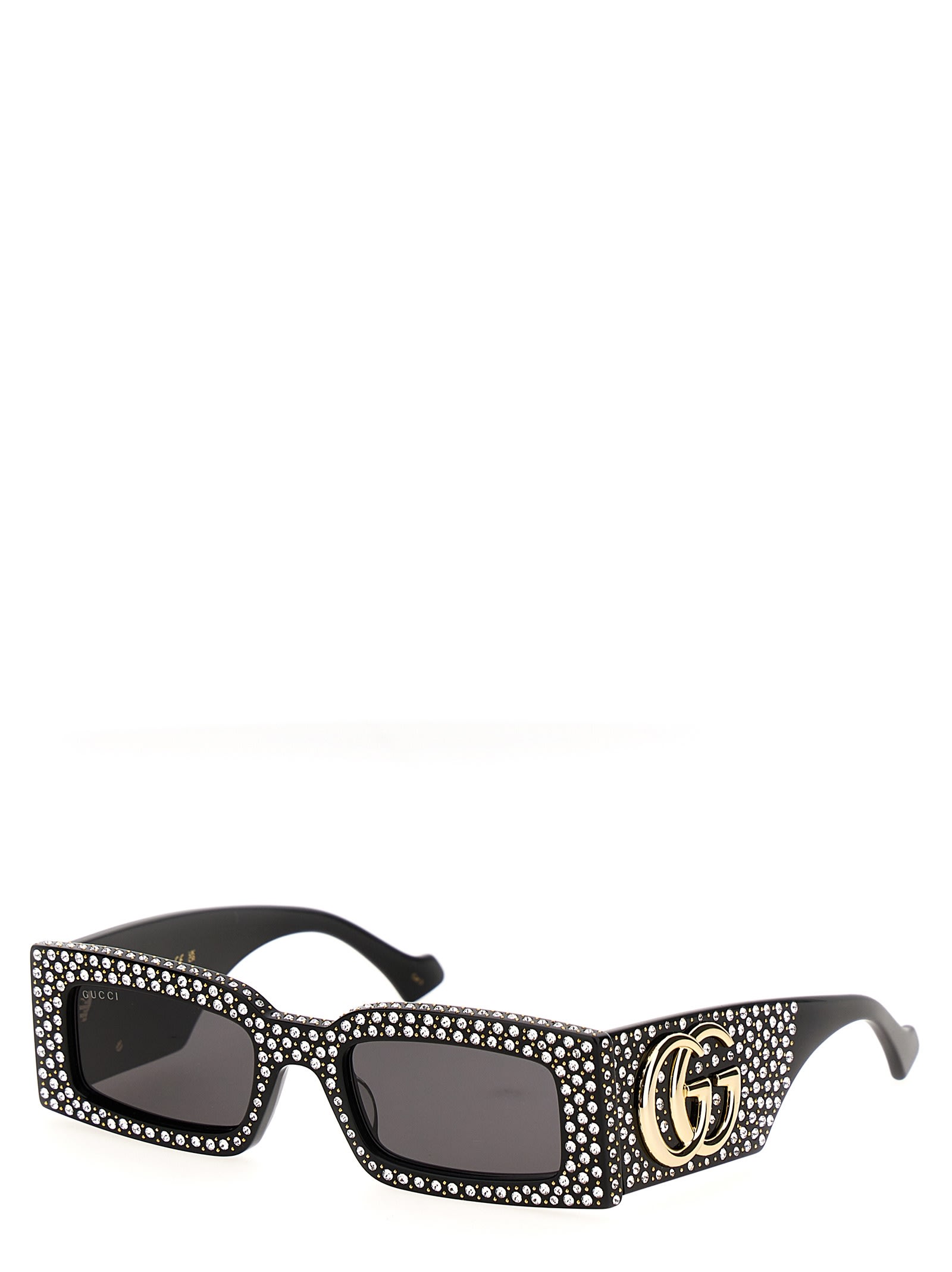 Gucci Crystal Rectangular Sunglasses In Black