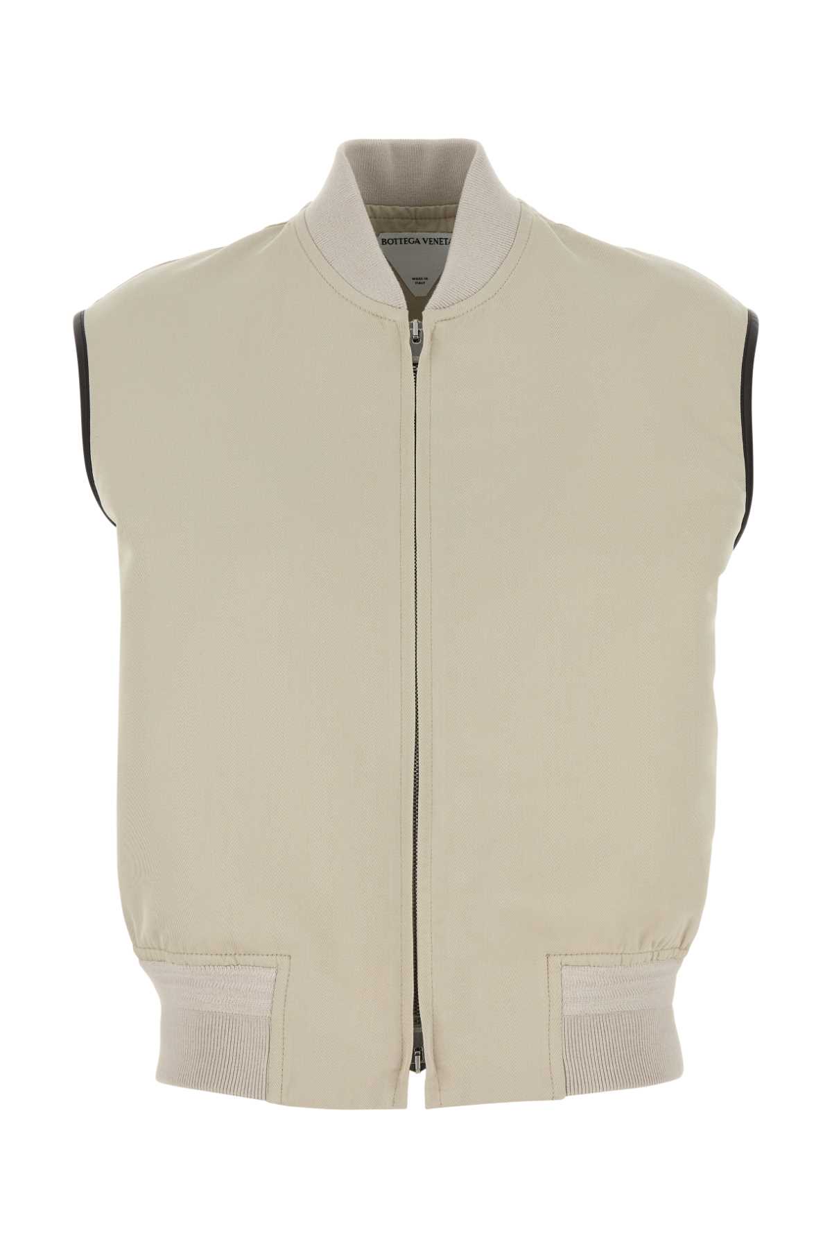 Bottega Veneta Twill Vest With Ribbed Collar And Hem In Neutral
