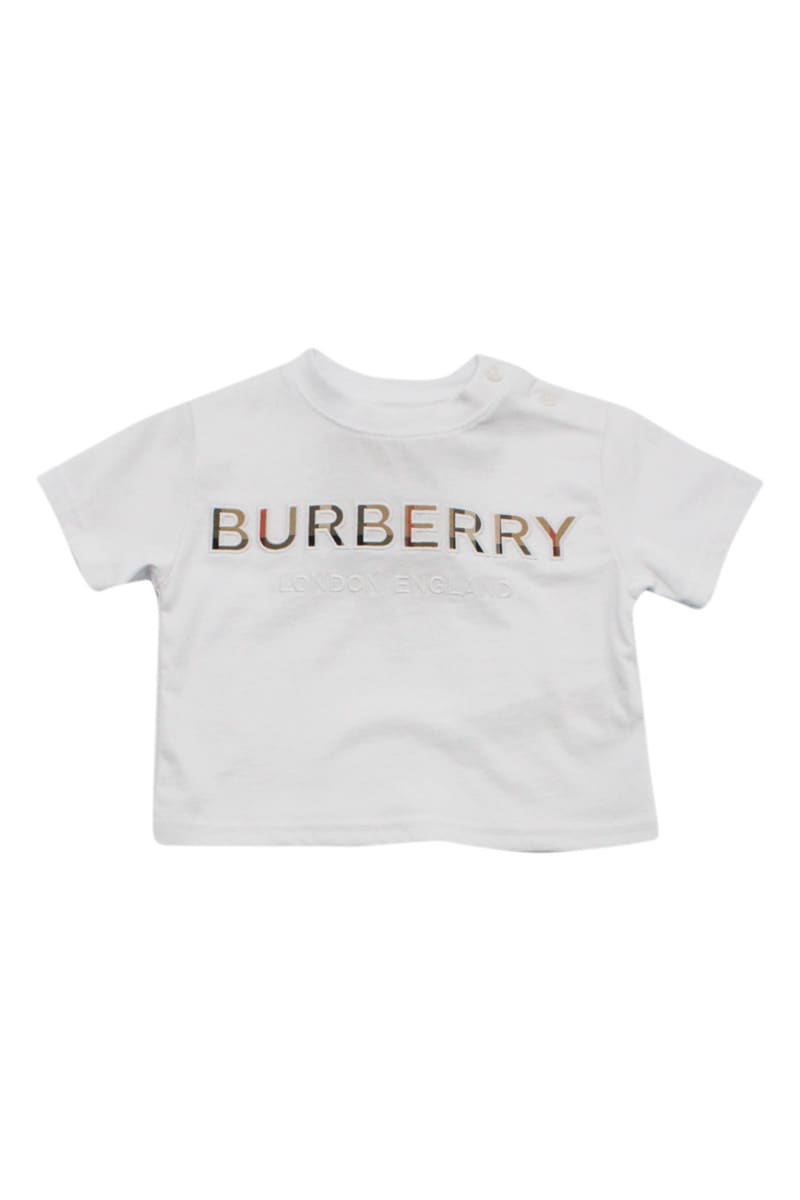 Burberry Short Sleeve Crewneck T-shirt In Stretch Cotton With Embroidered Logo