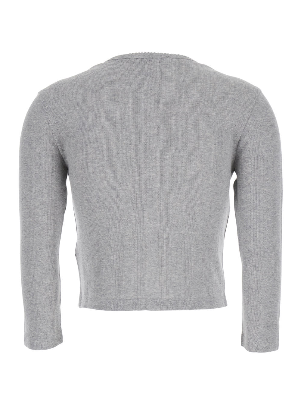 Shop Dunst Pointelle Grey Crewneck Cardigan With Front Button Closure In Cotton Woman