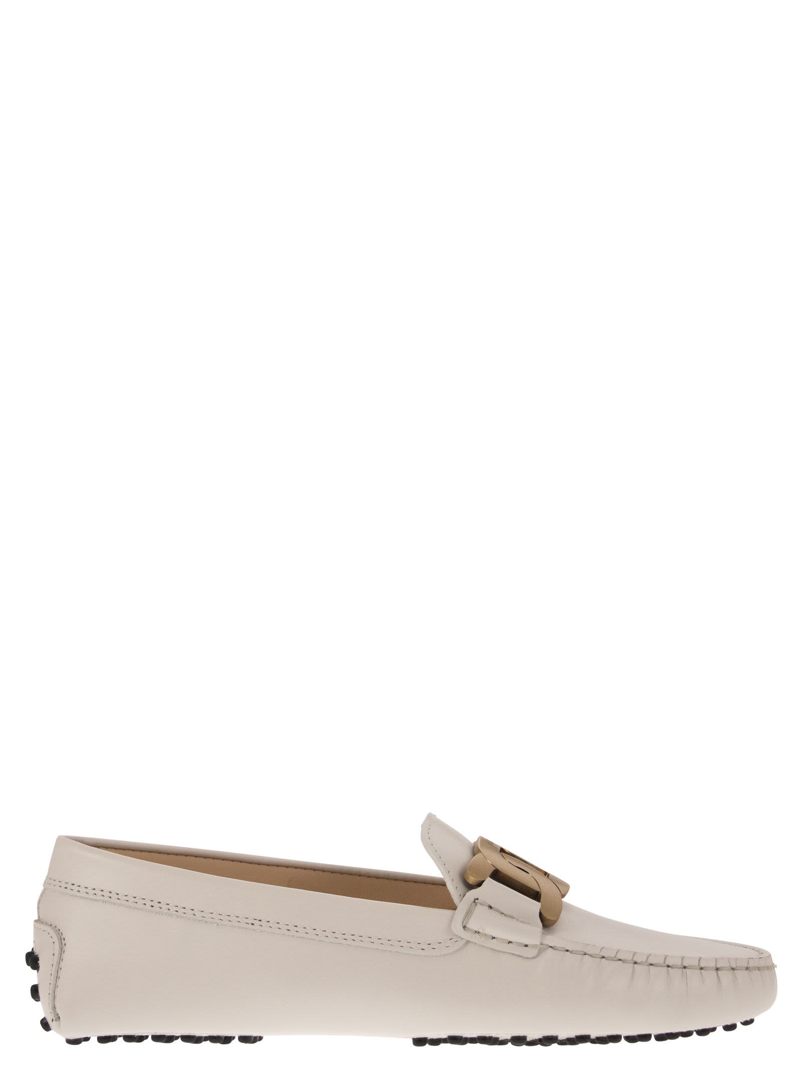 Shop Tod's Loafer With Metal Chain In Ivory