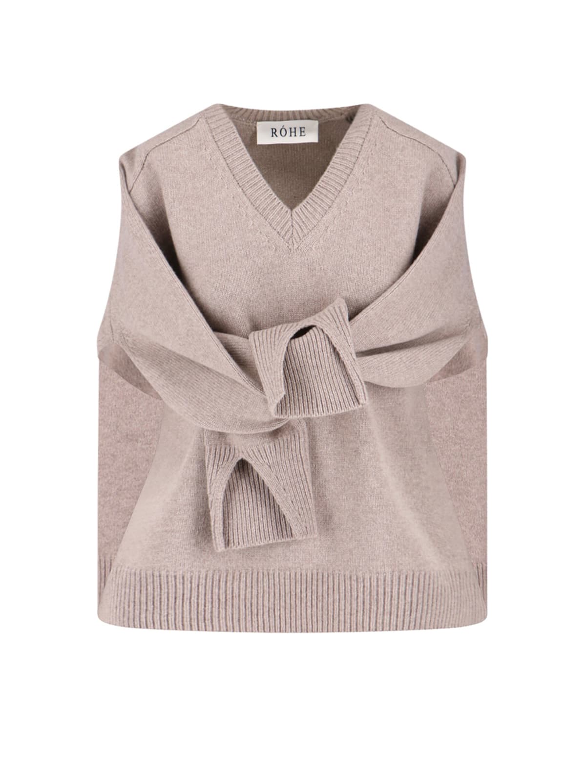Rohe Róhe Taupe Cashmere-wool Convertible Sweater With Ribbed Details In Brown