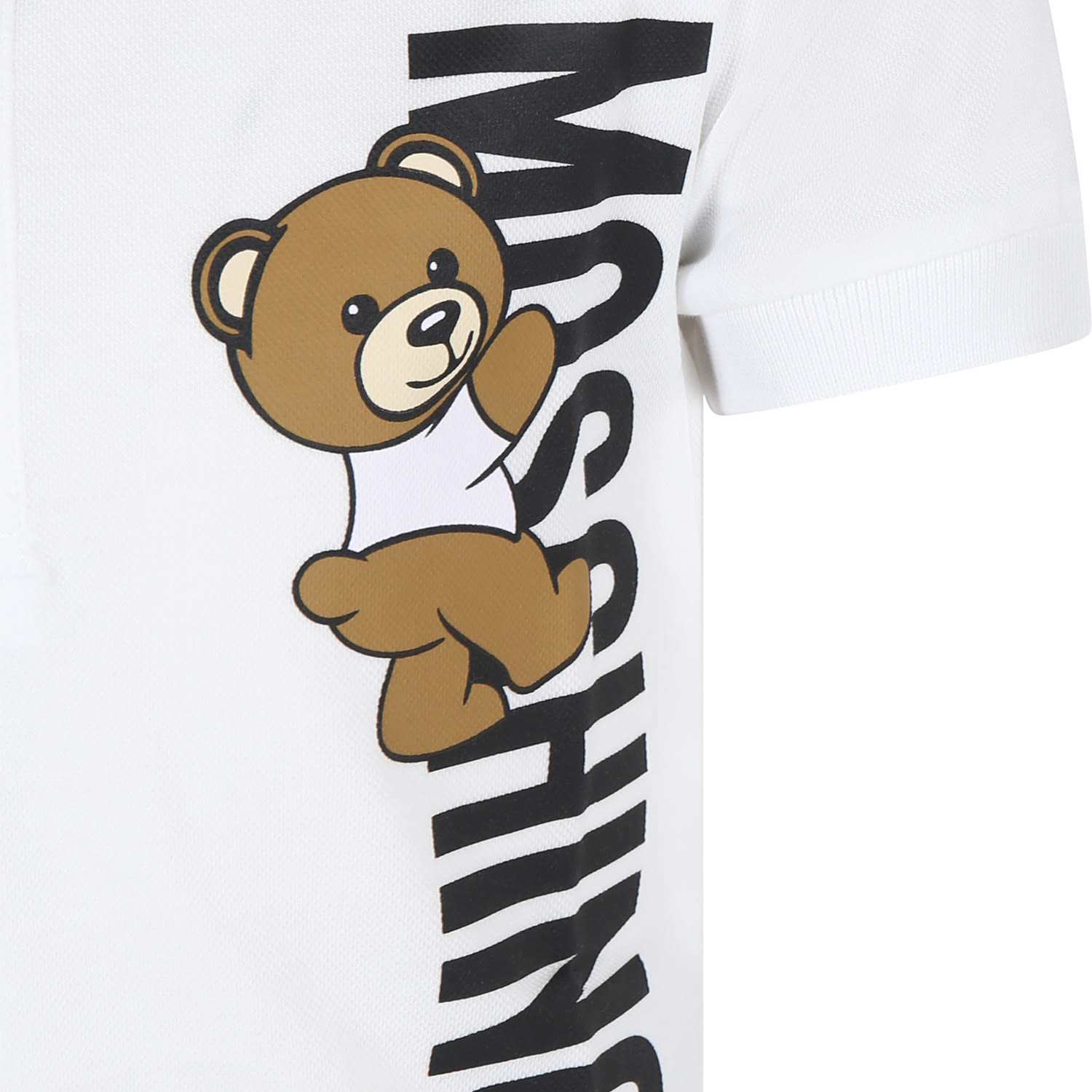 Shop Moschino White Polo Shirt For Boy With Teddy Bear And Logo