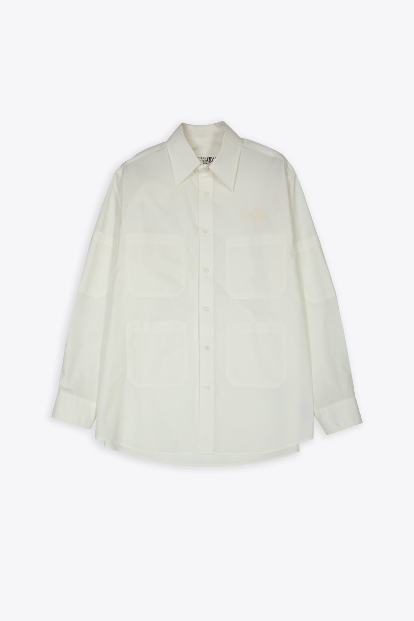 Shop Mm6 Maison Margiela Camicia A Maniche Lunghe Off White Poplin Cotton Shirt With Front Pockets In Panna