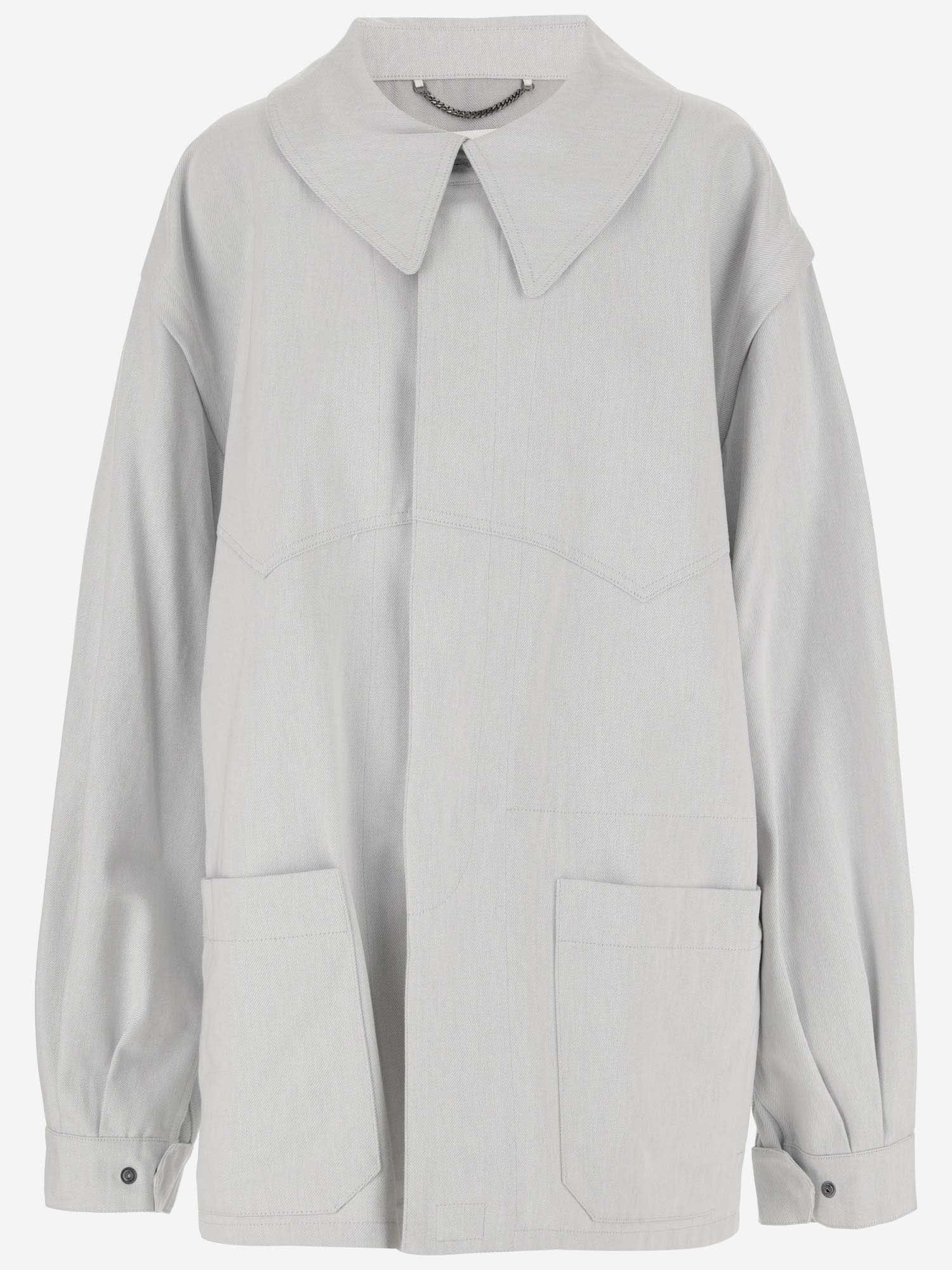 Shop Maison Margiela Cotton Jacket With Oversize Collar In Light Grey